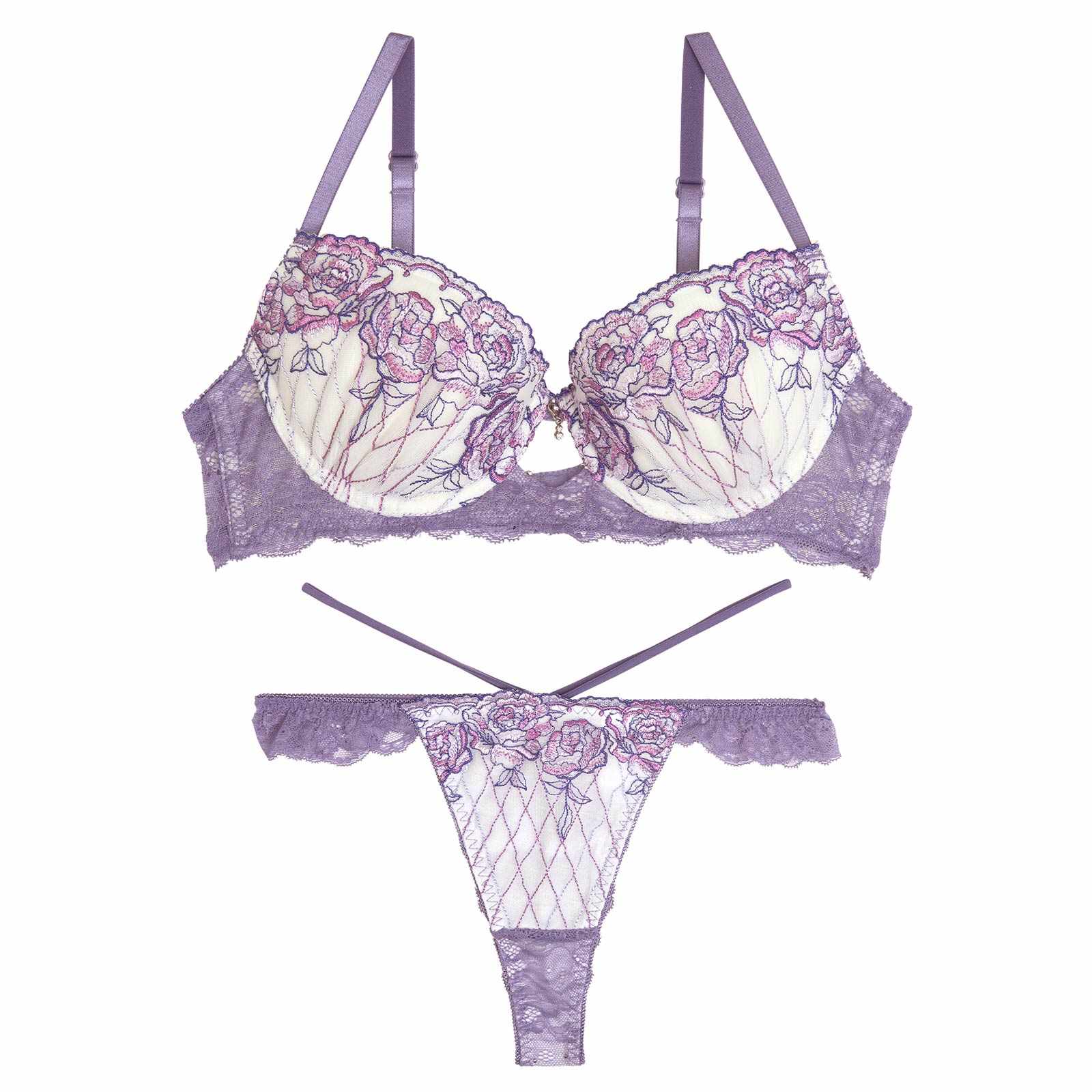 【永尾まりや着用】【Reinest】ミスティックローズブロッサムブラジャー&バック透けTバックショーツ