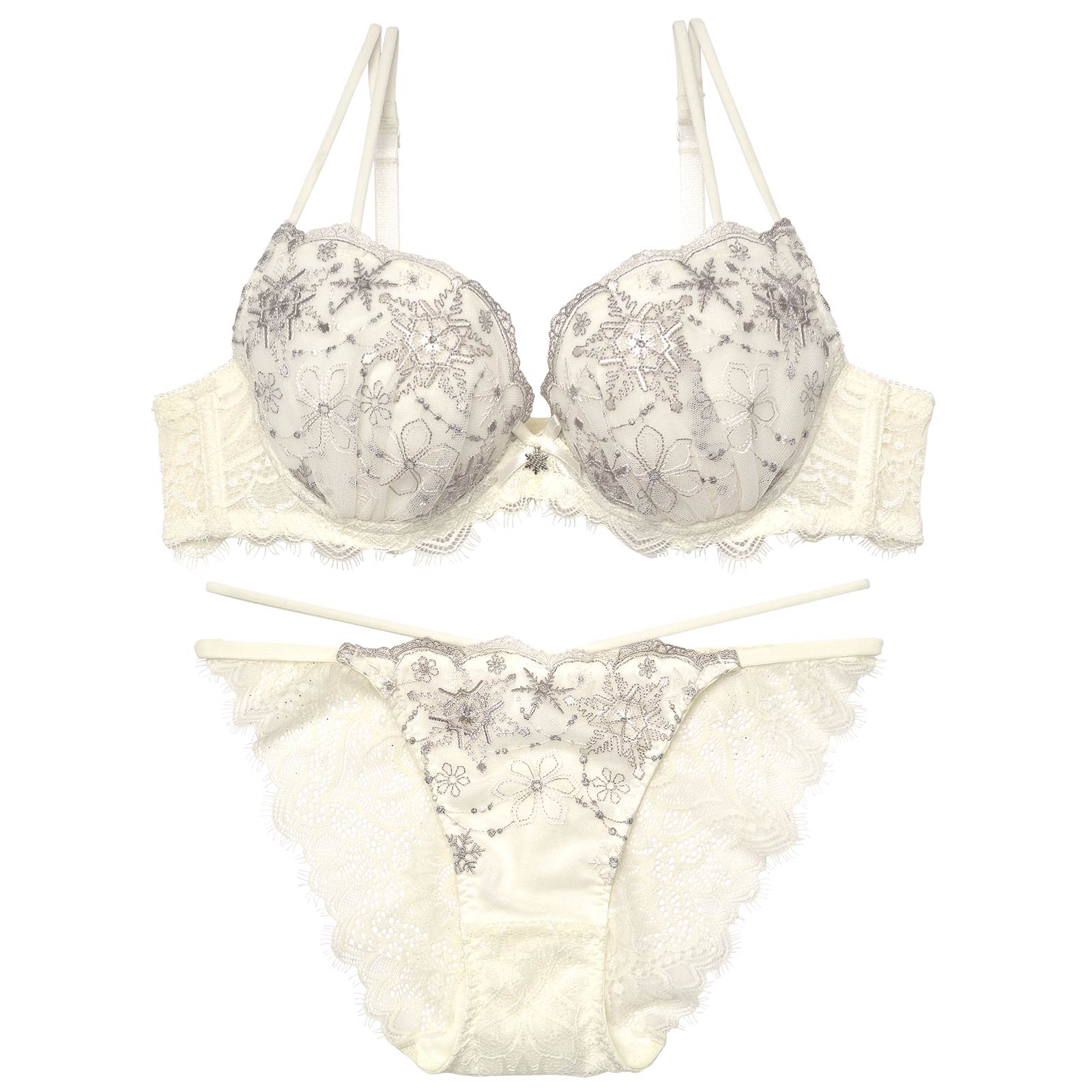 【Reinest】ファンシースノークリスタルブラジャー&バック透けフルバックショーツ