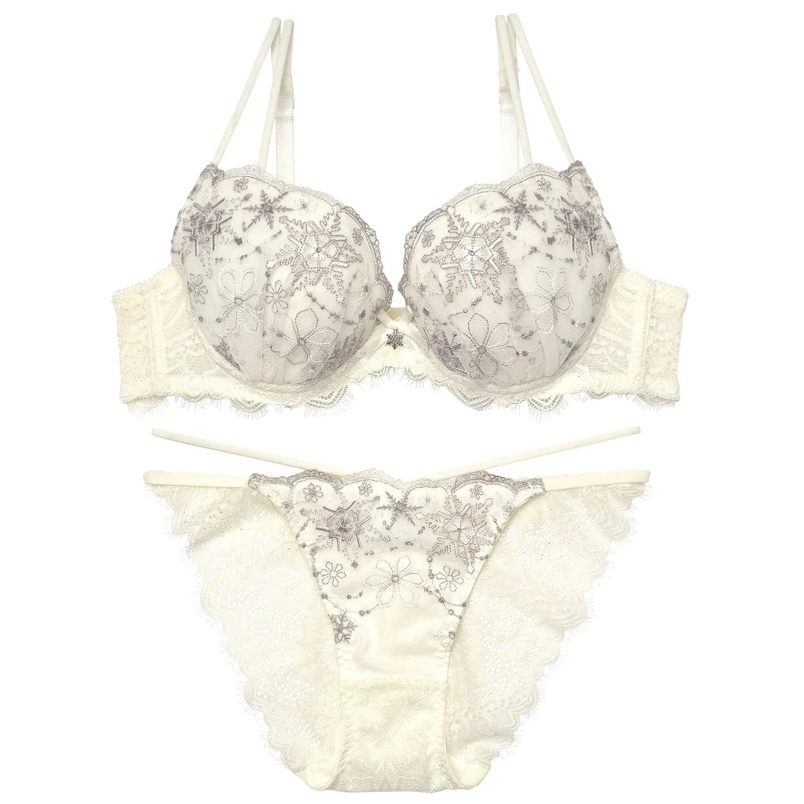 【Reinest】ファンシースノークリスタルブラジャー&バック透けフルバックショーツ - 【公式】247Lingerie