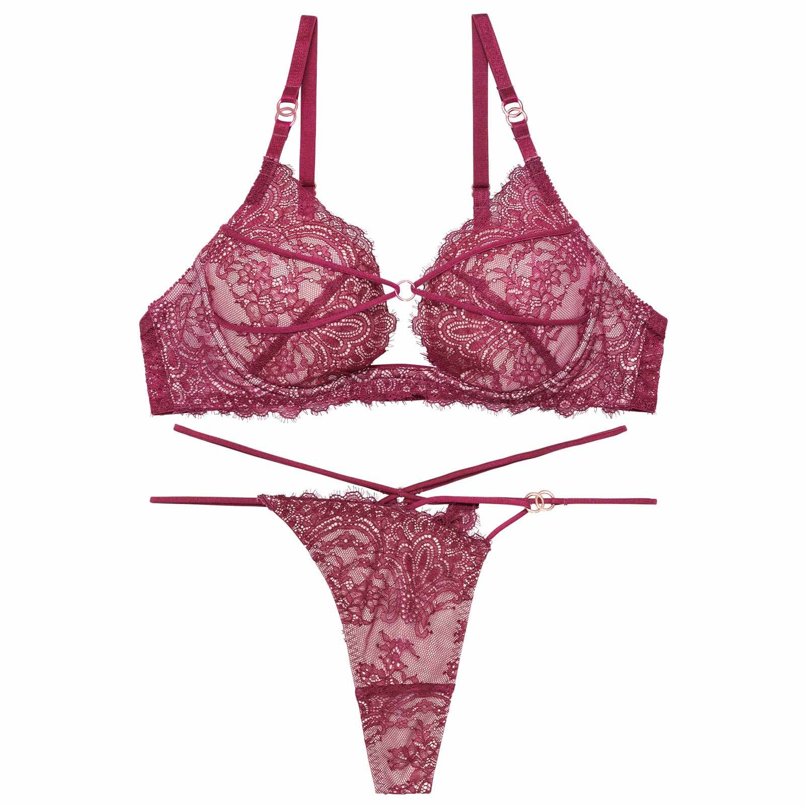 10/17再販!【Reinest】シックレーシィコードリングブラジャー&バック透けTバックショーツ