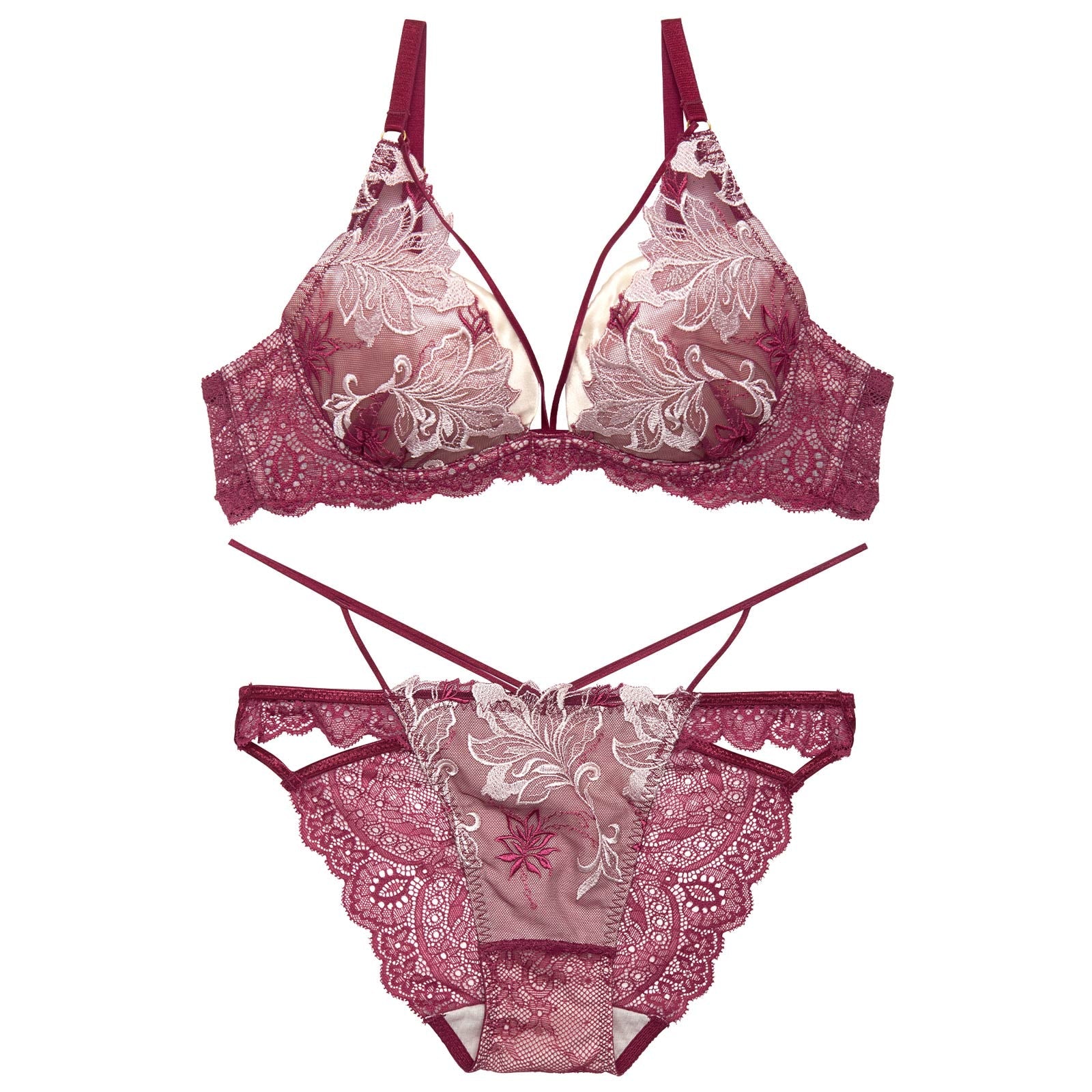 【永尾まりや着用】【Reinest】グロリアスリッチボタニカルブラジャー&バック透けフルバックショーツ