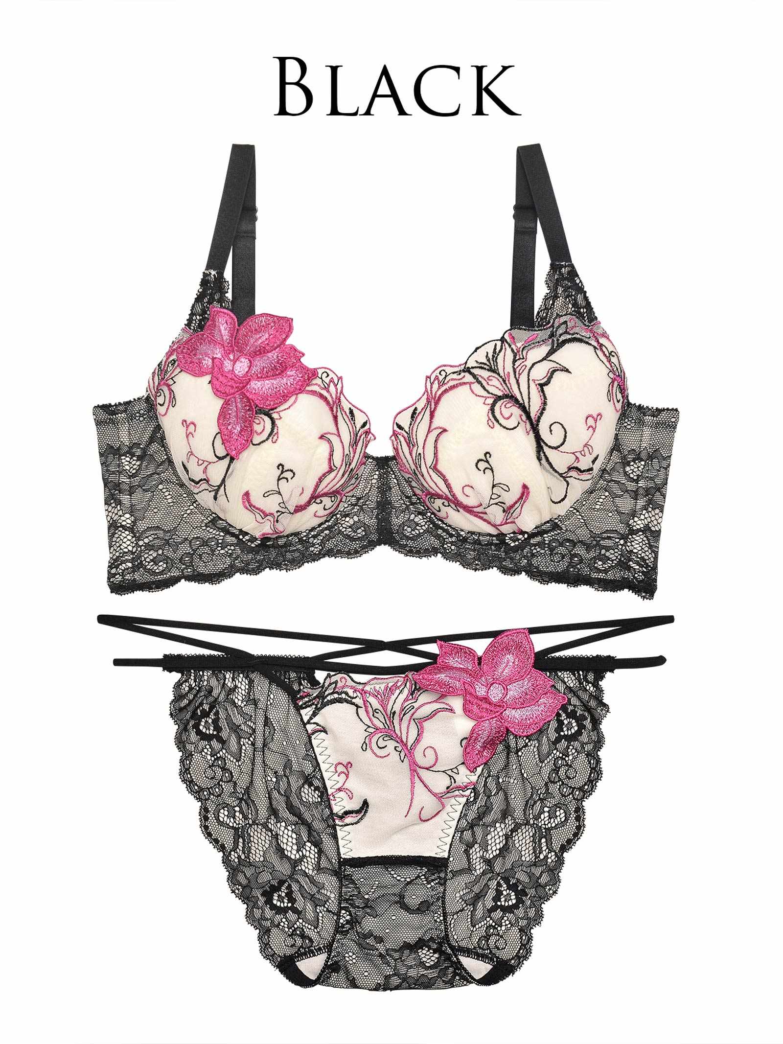 9/18新作!【Reinest】ルミナスペタルエンブロイダリーブラジャー&バック透けフルバックショーツ