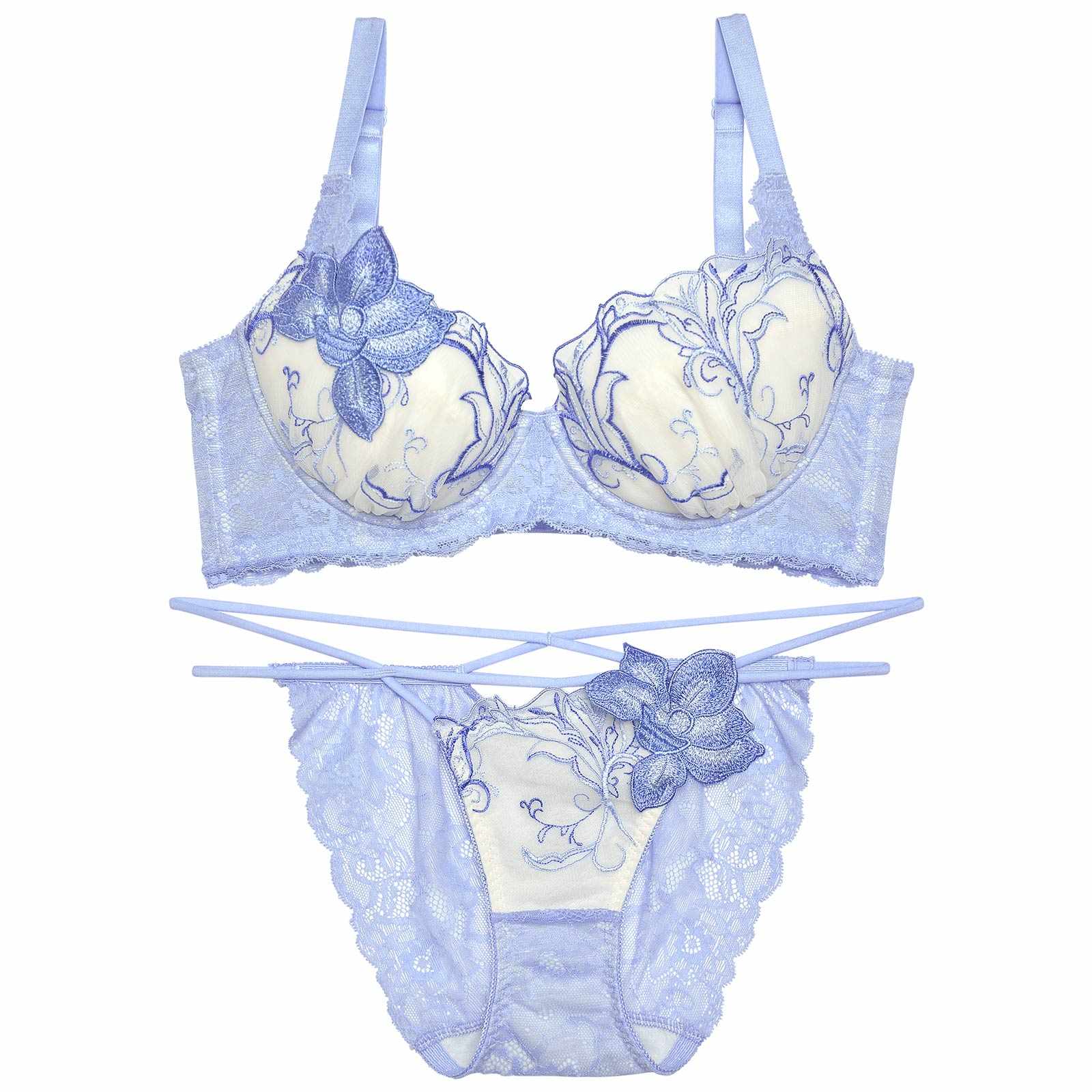 11/20再販!【Reinest】ルミナスペタルエンブロイダリー育乳脇高★魔法のブラジャー&バック透けフルバックショーツ