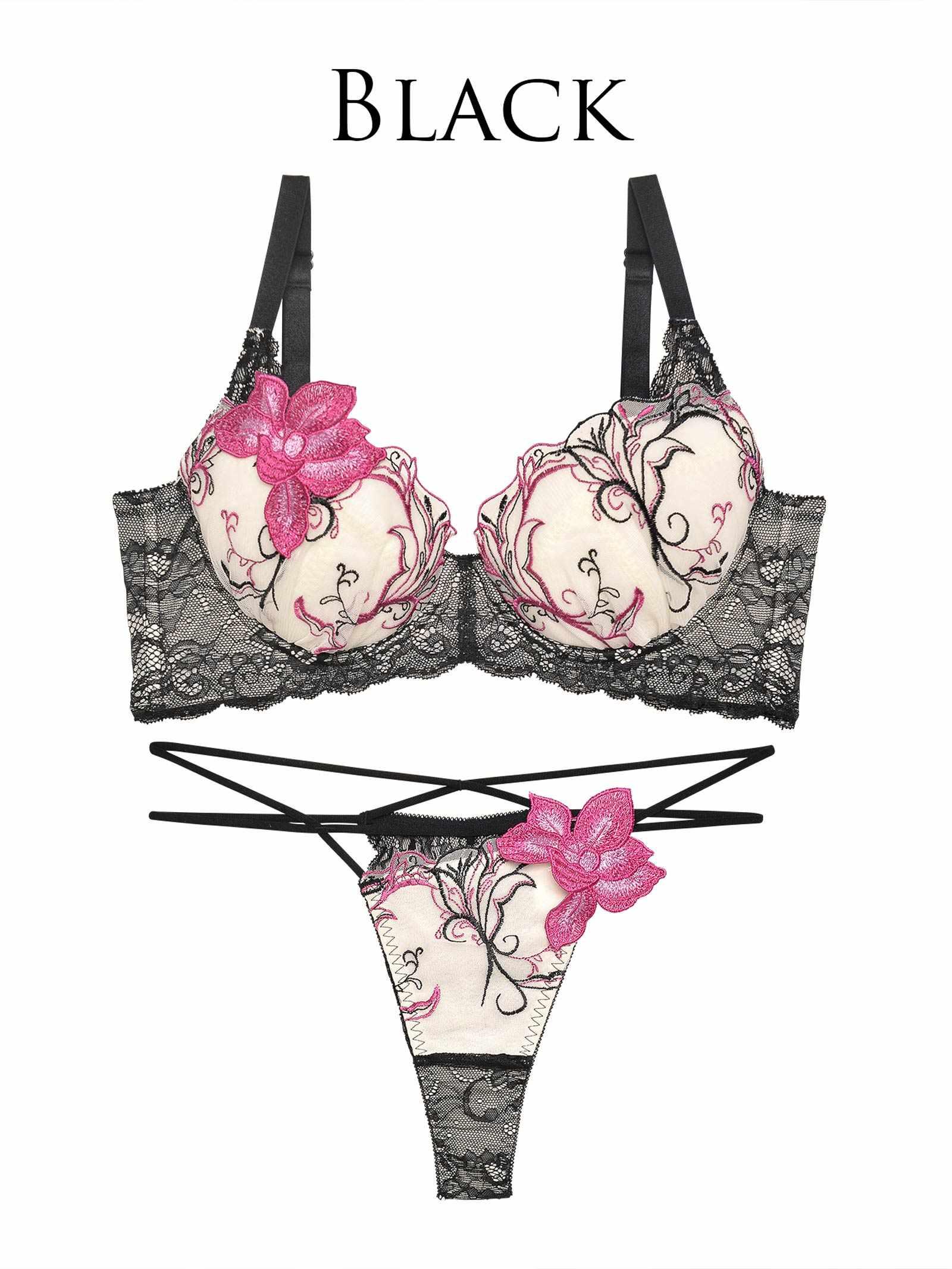 【Reinest】ルミナスペタルエンブロイダリー育乳脇高★魔法のブラジャー&バック透けTバックショーツ - 【公式】247Lingerie