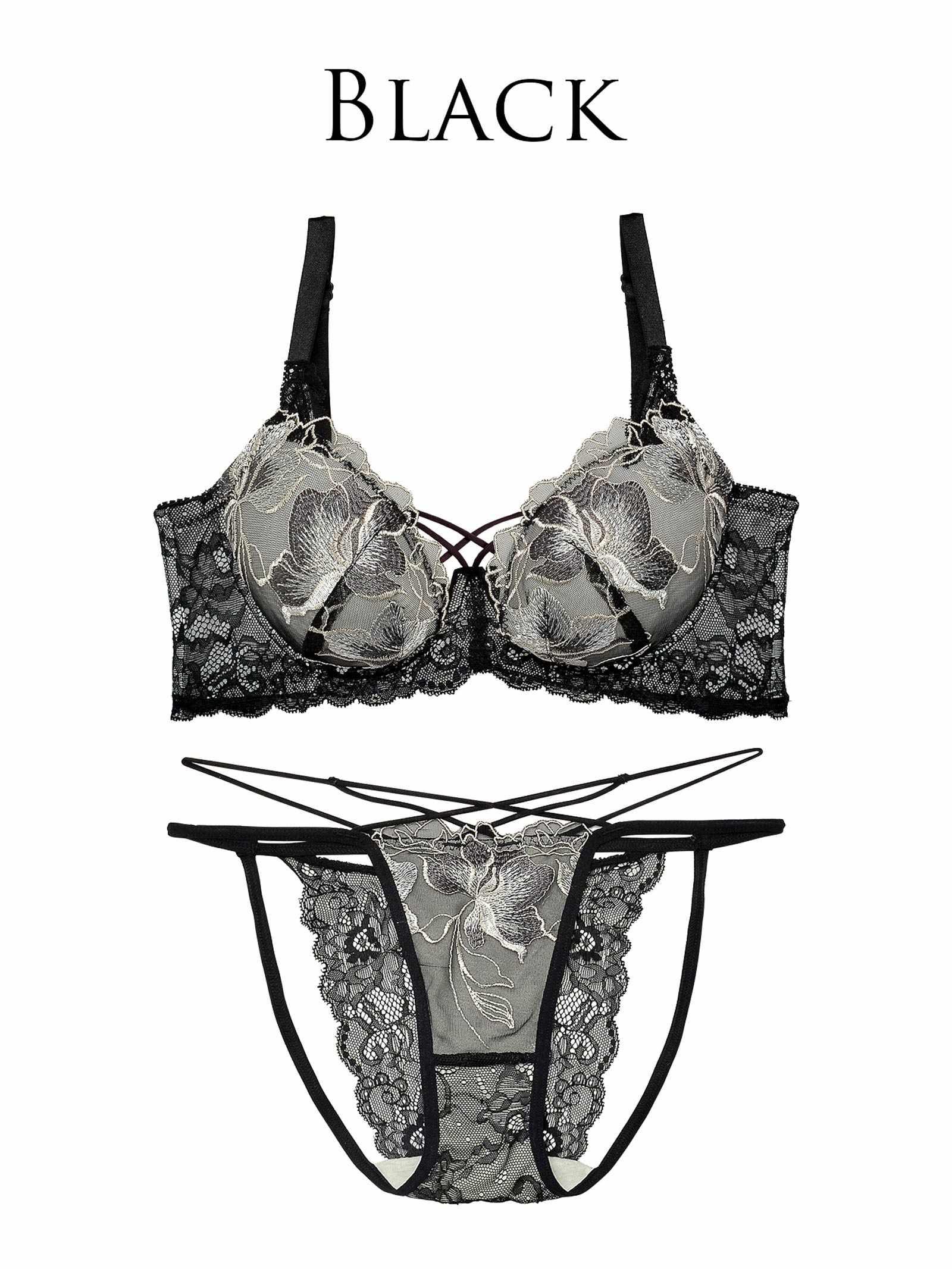 【Reinest】ブロッサムカットストリング育乳脇高★魔法のブラジャー&バック透けフルバックショーツ - 【公式】247Lingerie