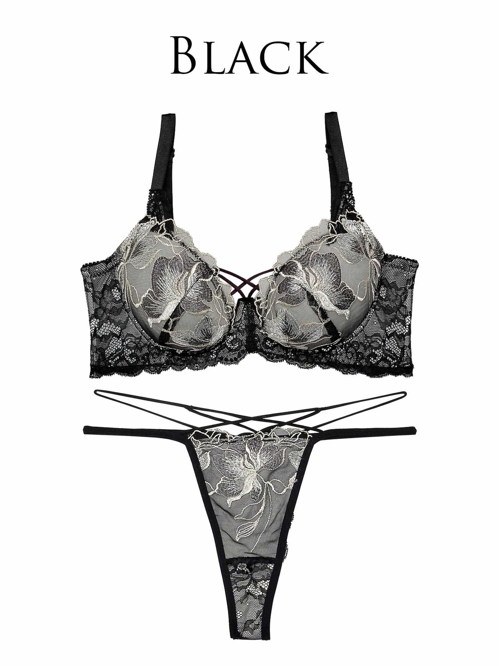 【Reinest】ブロッサムカットストリング育乳脇高★魔法のブラジャー&バック透けTバックショーツ - 【公式】247Lingerie