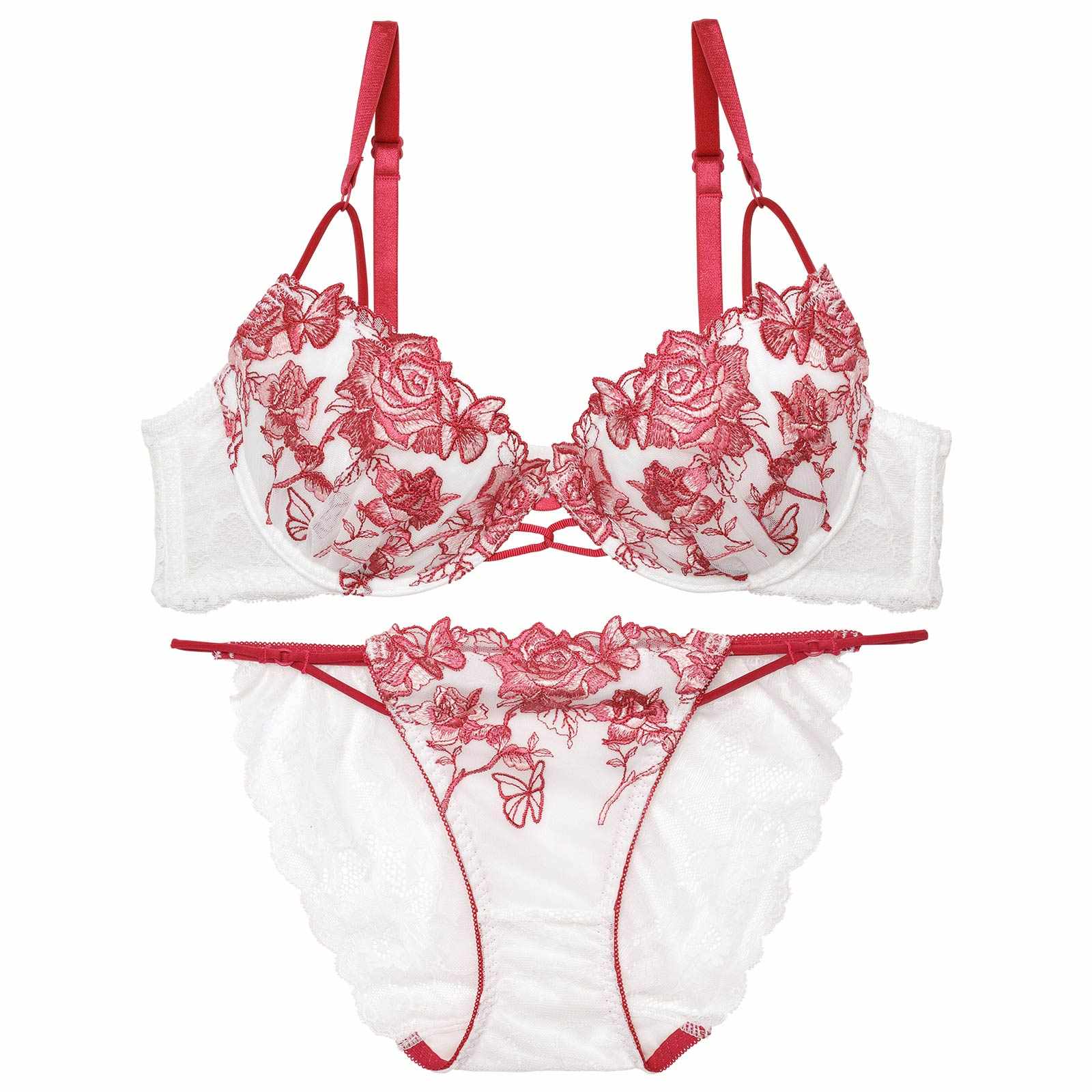 【Reinest】ノーブルバタフライローズブラジャー&バック透けフルバックショーツ