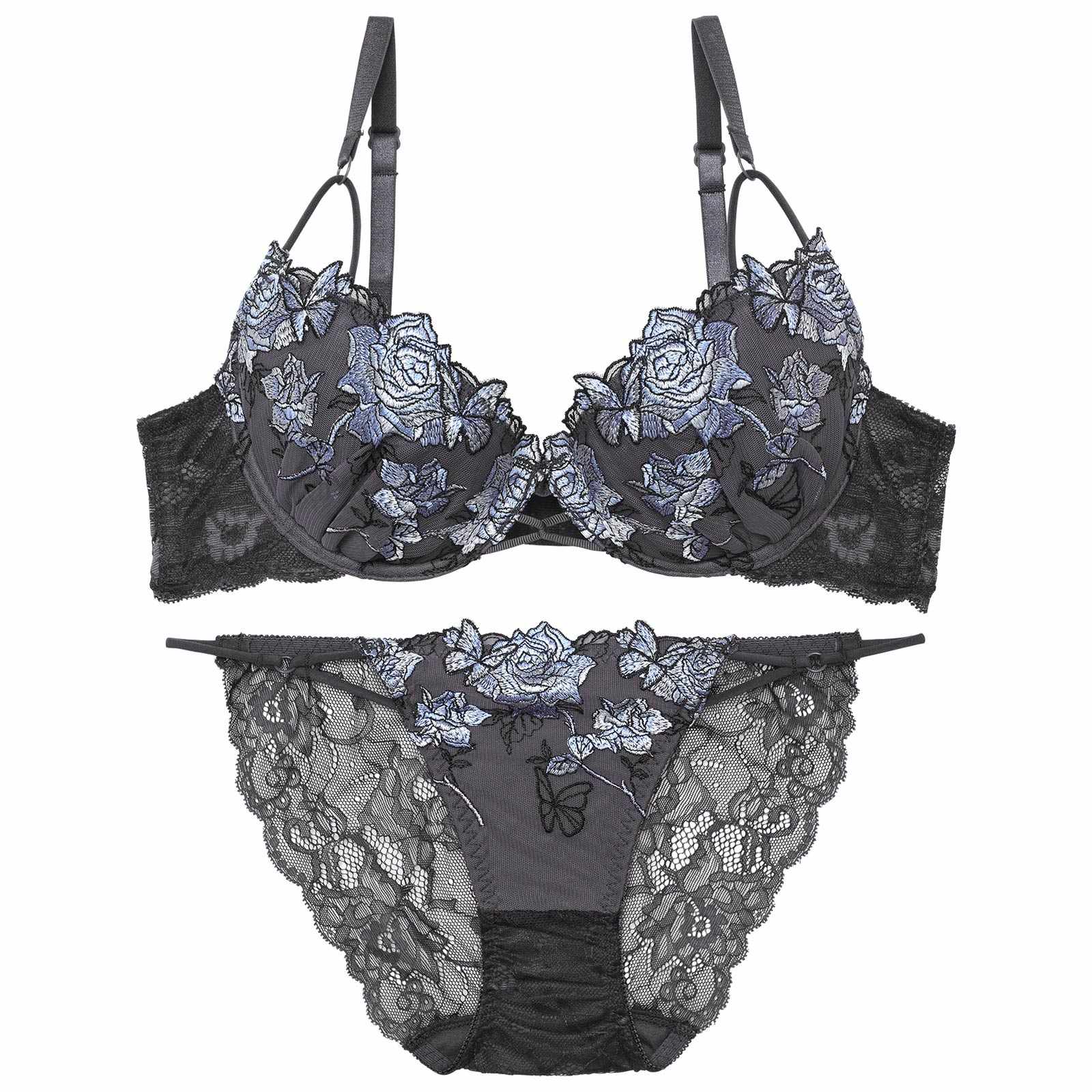 【Reinest】ノーブルバタフライローズブラジャー&バック透けフルバックショーツ