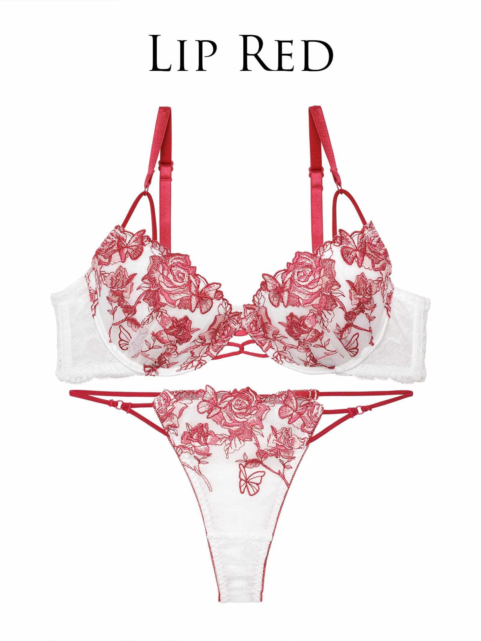 【Reinest】ノーブルバタフライローズブラジャー&バック透けTバックショーツ - 【公式】247Lingerie