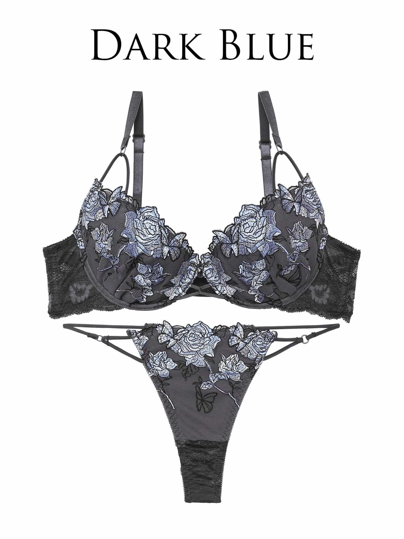 【Reinest】ノーブルバタフライローズブラジャー&バック透けTバックショーツ - 【公式】247Lingerie