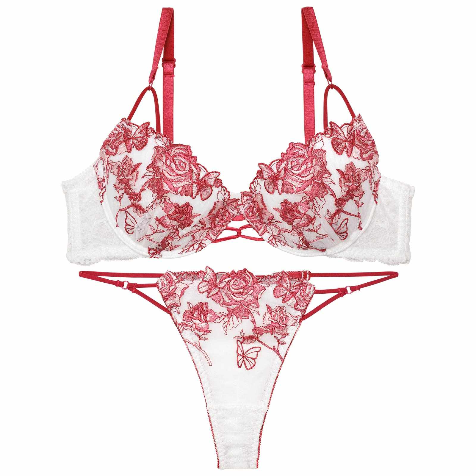 【Reinest】ノーブルバタフライローズブラジャー&バック透けTバックショーツ