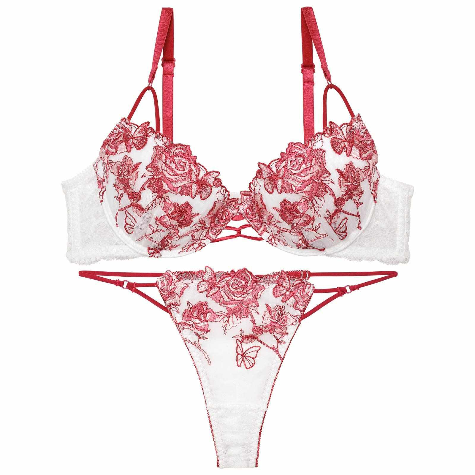 【Reinest】ノーブルバタフライローズブラジャー&バック透けTバックショーツ - 【公式】247Lingerie