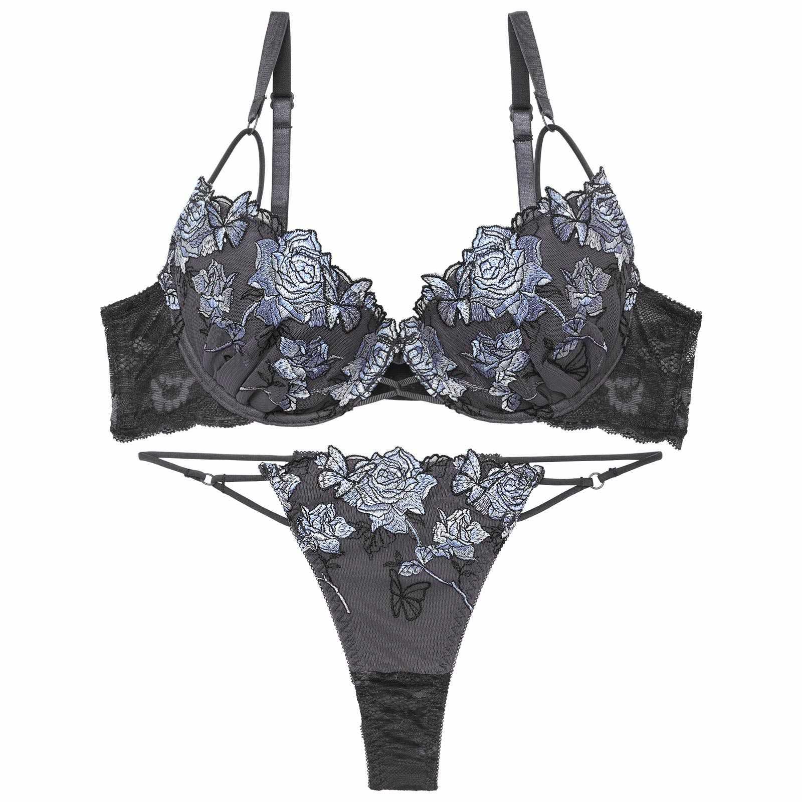 【Reinest】ノーブルバタフライローズブラジャー&バック透けTバックショーツ - 【公式】247Lingerie