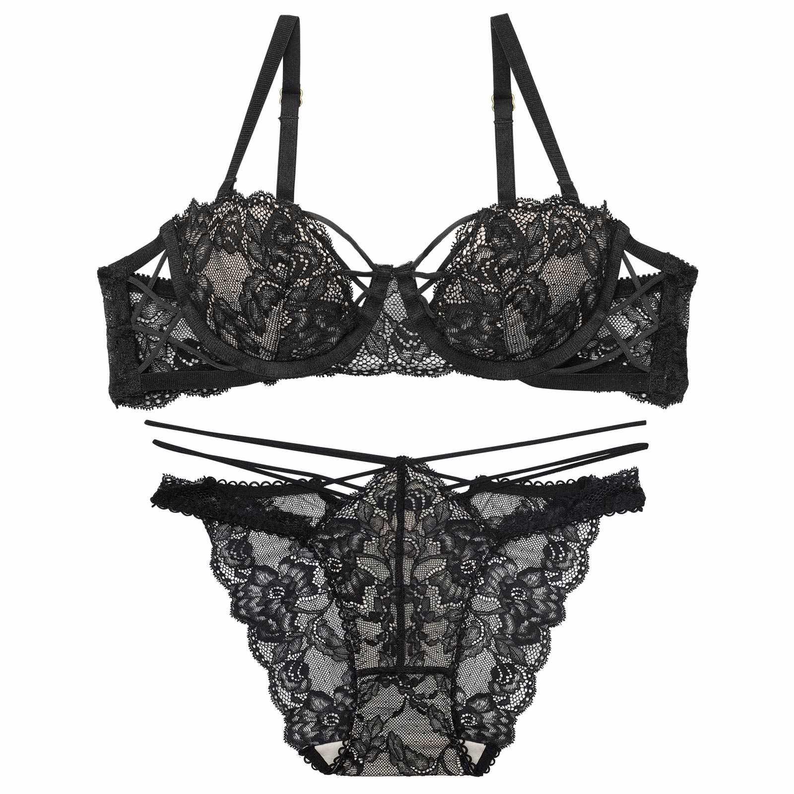 【Reinest】ラビリンスコードレースブラジャー&バック透けフルバックショーツ
