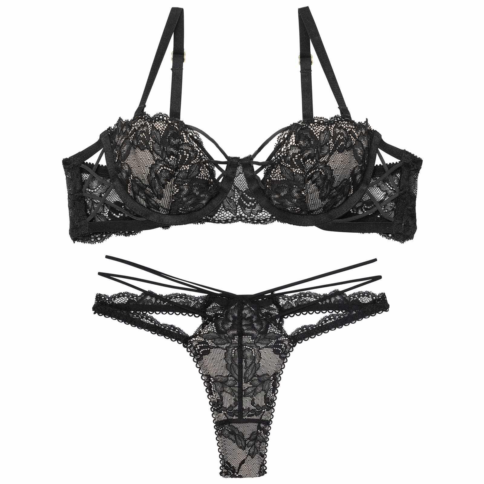 【Reinest】ラビリンスコードレースブラジャー&バック透けTバックショーツ
