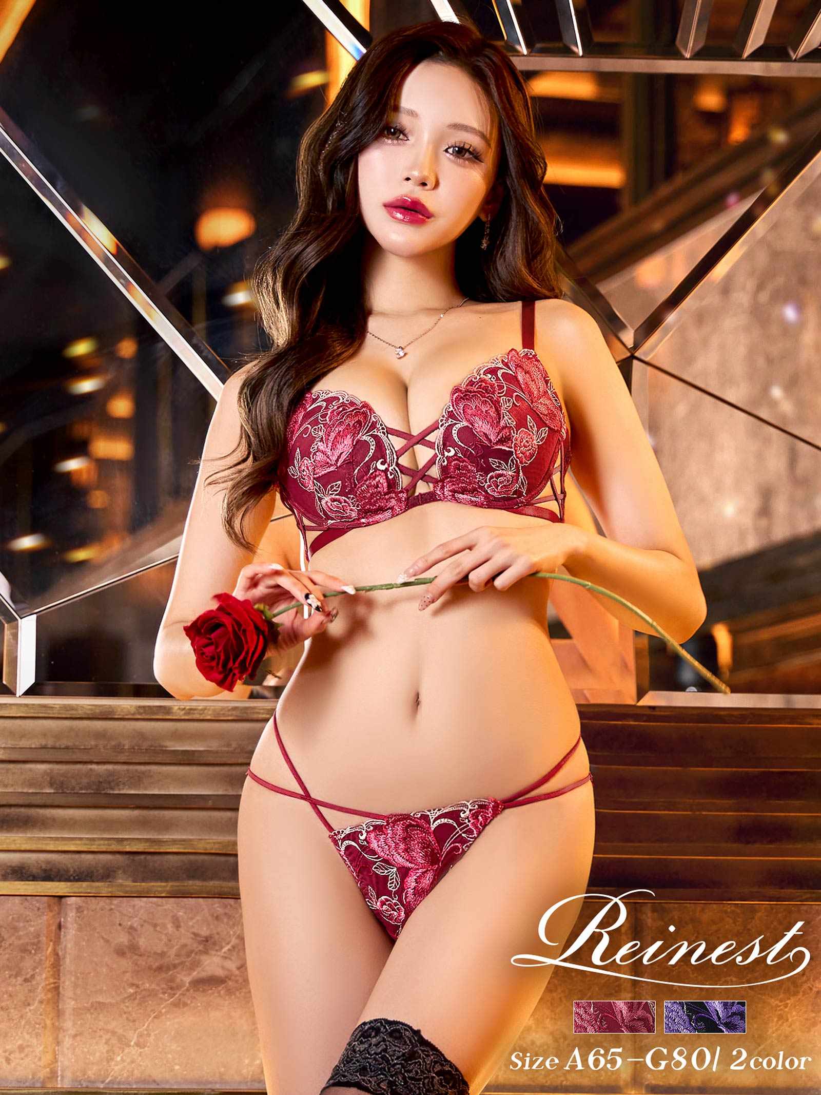 12/12新作!【Reinest】バタフリークロスアップブラジャー&バック透けフルバックショーツ