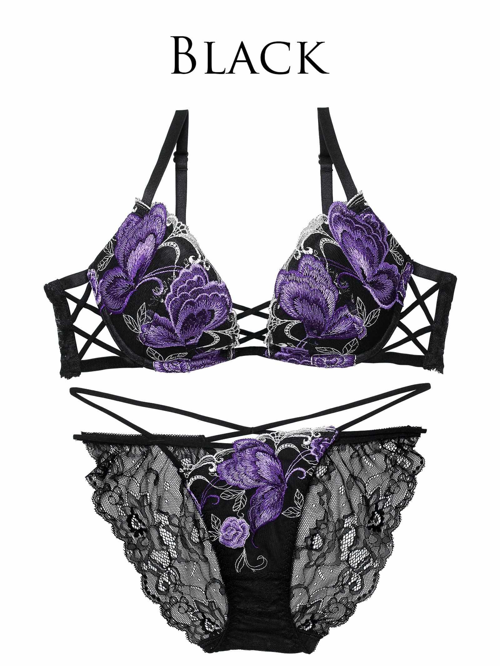 12/12新作!【Reinest】バタフリークロスアップブラジャー&バック透けフルバックショーツ