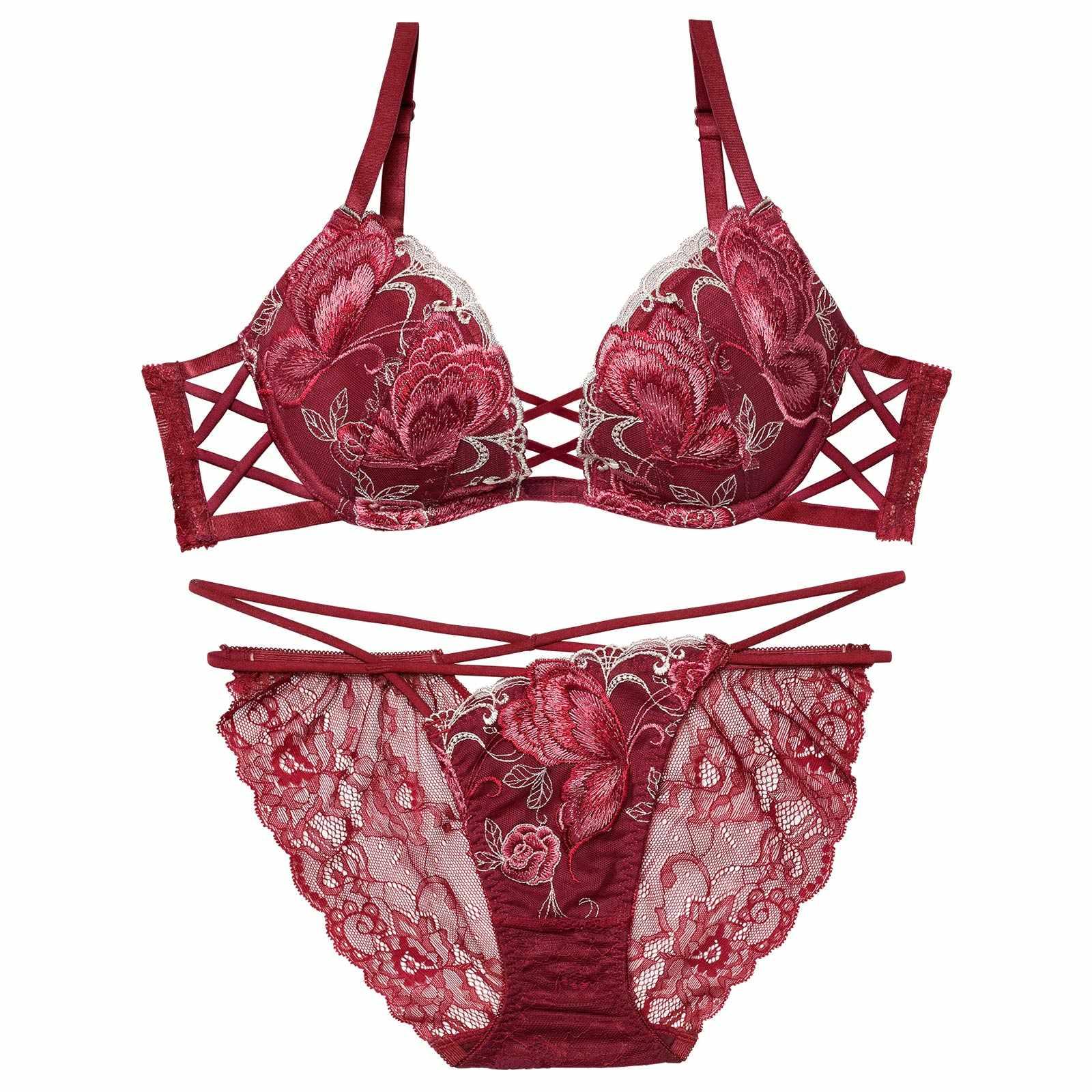 【Reinest】バタフリークロスアップブラジャー&バック透けフルバックショーツ