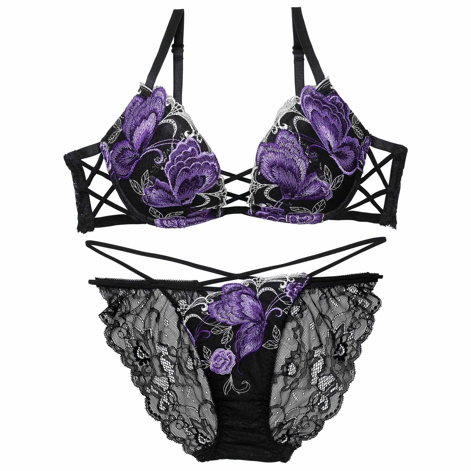 1/22再販!【Reinest】バタフリークロスアップブラジャー&バック透けフルバックショーツ