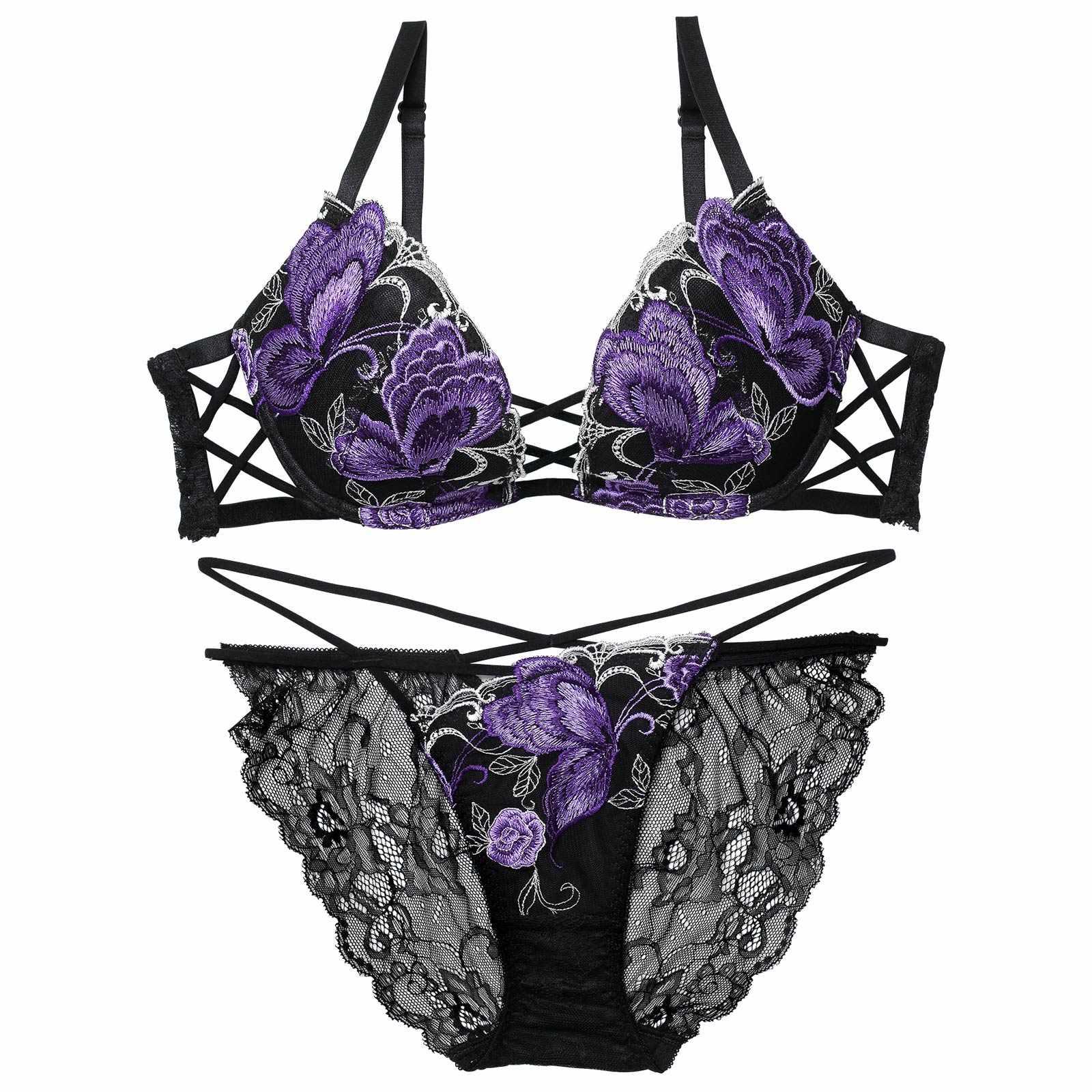 【Reinest】バタフリークロスアップブラジャー&バック透けフルバックショーツ