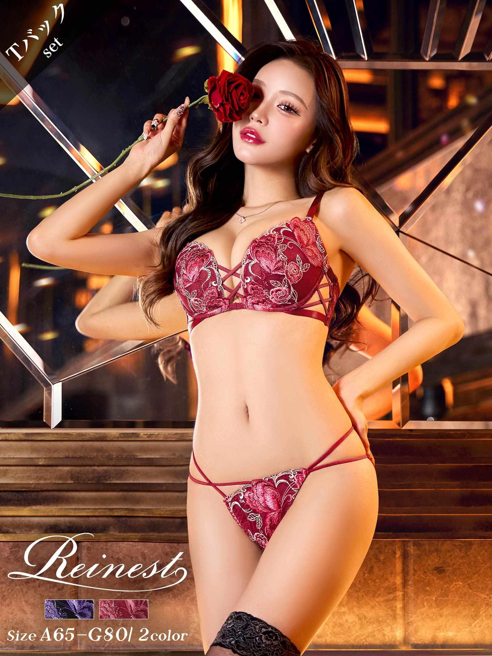 12/12新作!【Reinest】バタフリークロスアップブラジャー&バック透けTバックショーツ