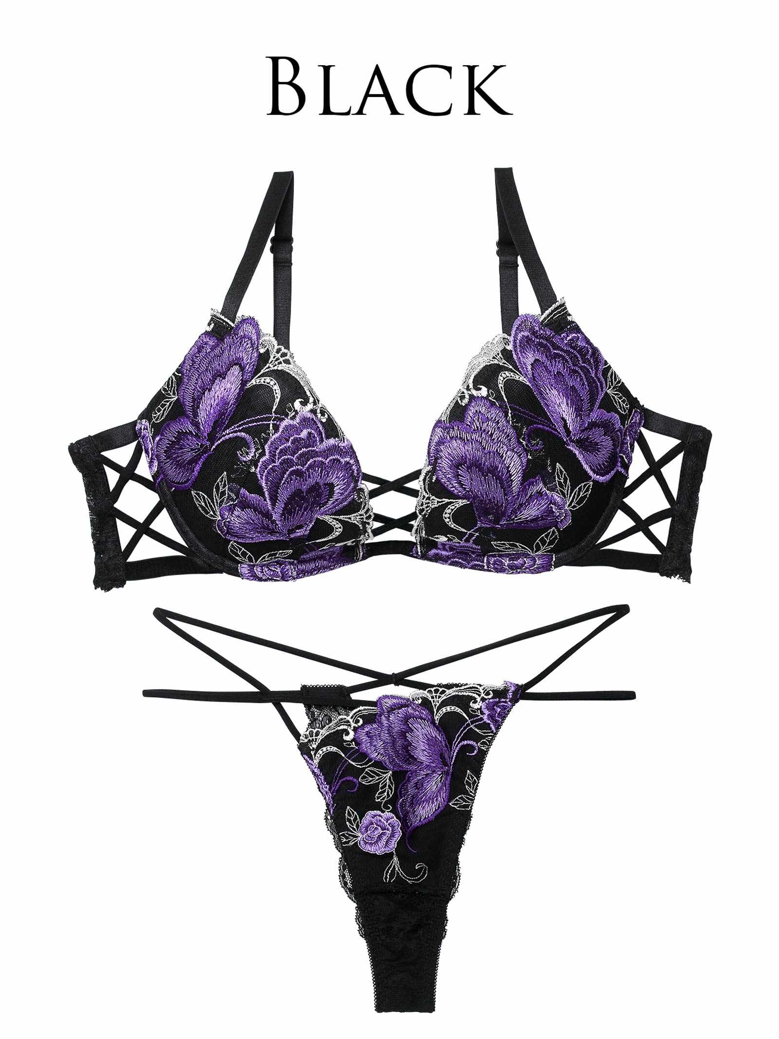 12/12新作!【Reinest】バタフリークロスアップブラジャー&バック透けTバックショーツ