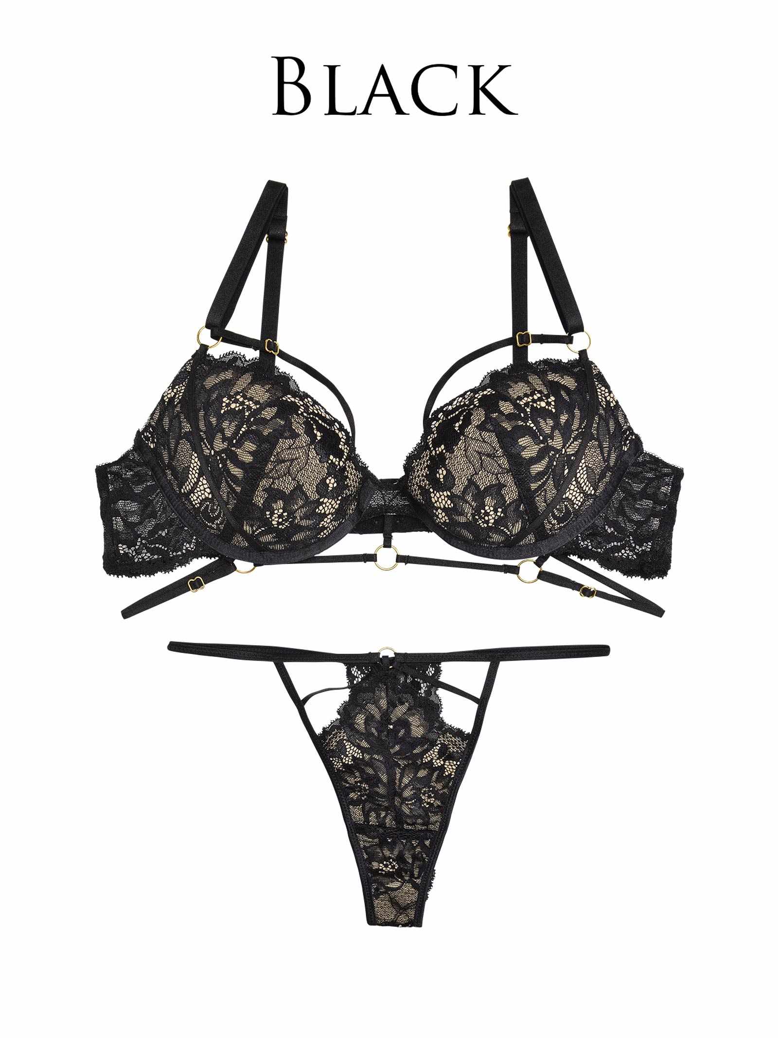 【Reinest】センシュアルコードブルームブラジャー&バック透けTバックショーツ