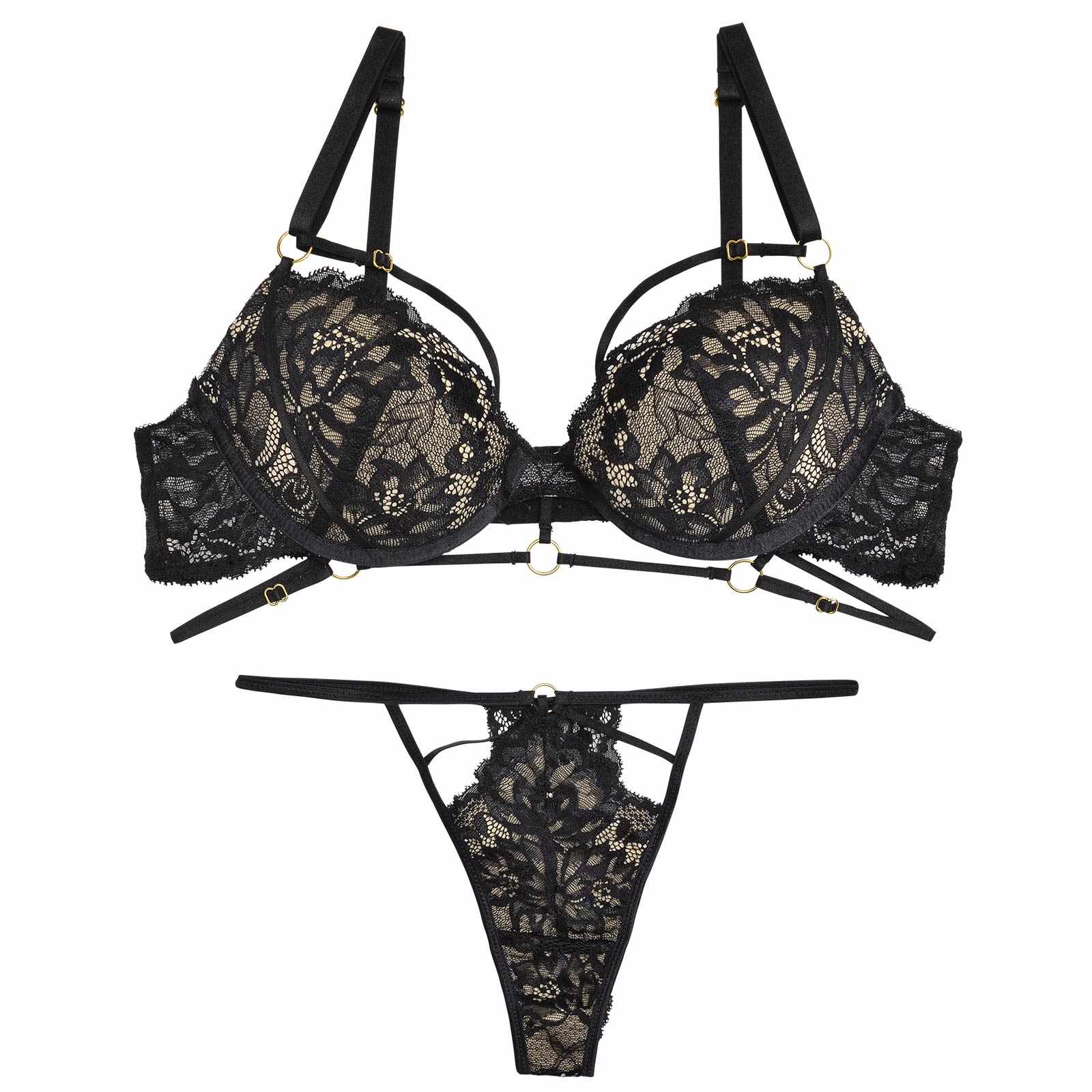 【Reinest】センシュアルコードブルームブラジャー&バック透けTバックショーツ