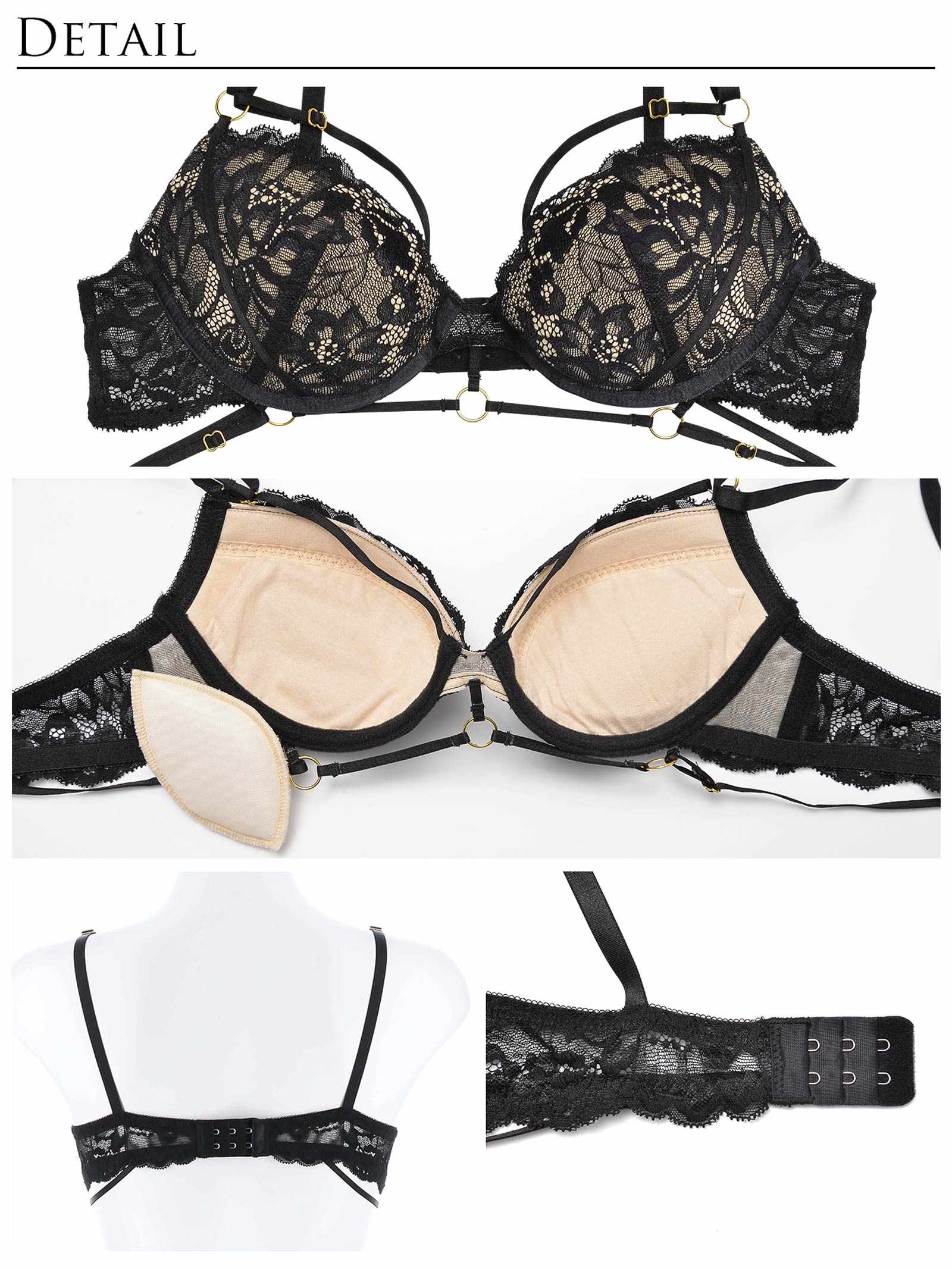 【Reinest】センシュアルコードブルームブラジャー&バック透けTバックショーツ