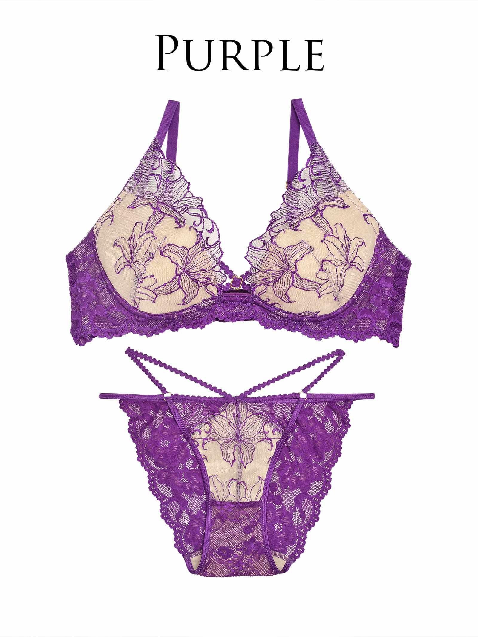 【Reinest】ヌーディリリーエンブロイダリーブラジャー&バック透けフルバックショーツ - 【公式】247Lingerie