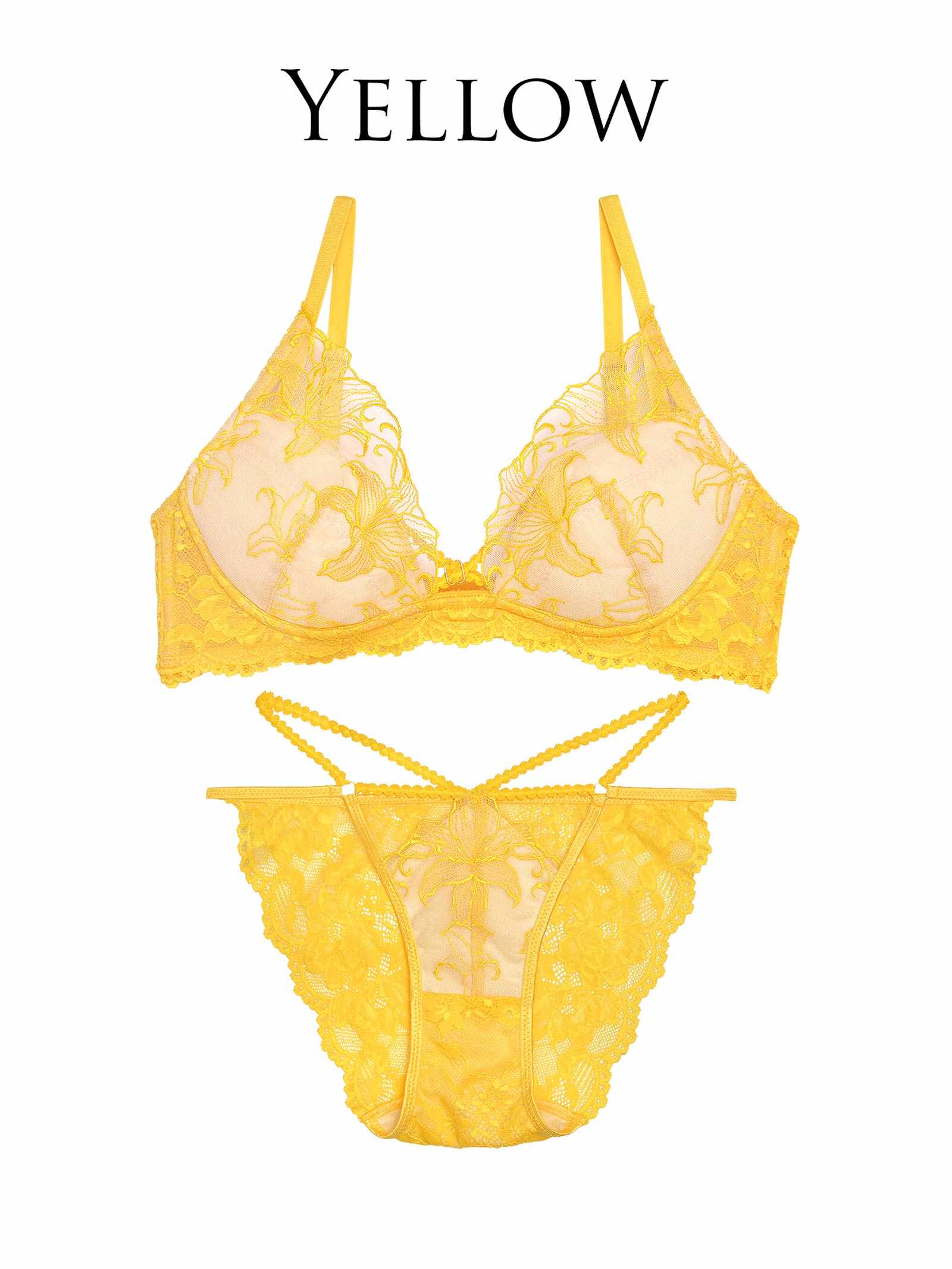 【Reinest】ヌーディリリーエンブロイダリーブラジャー&バック透けフルバックショーツ