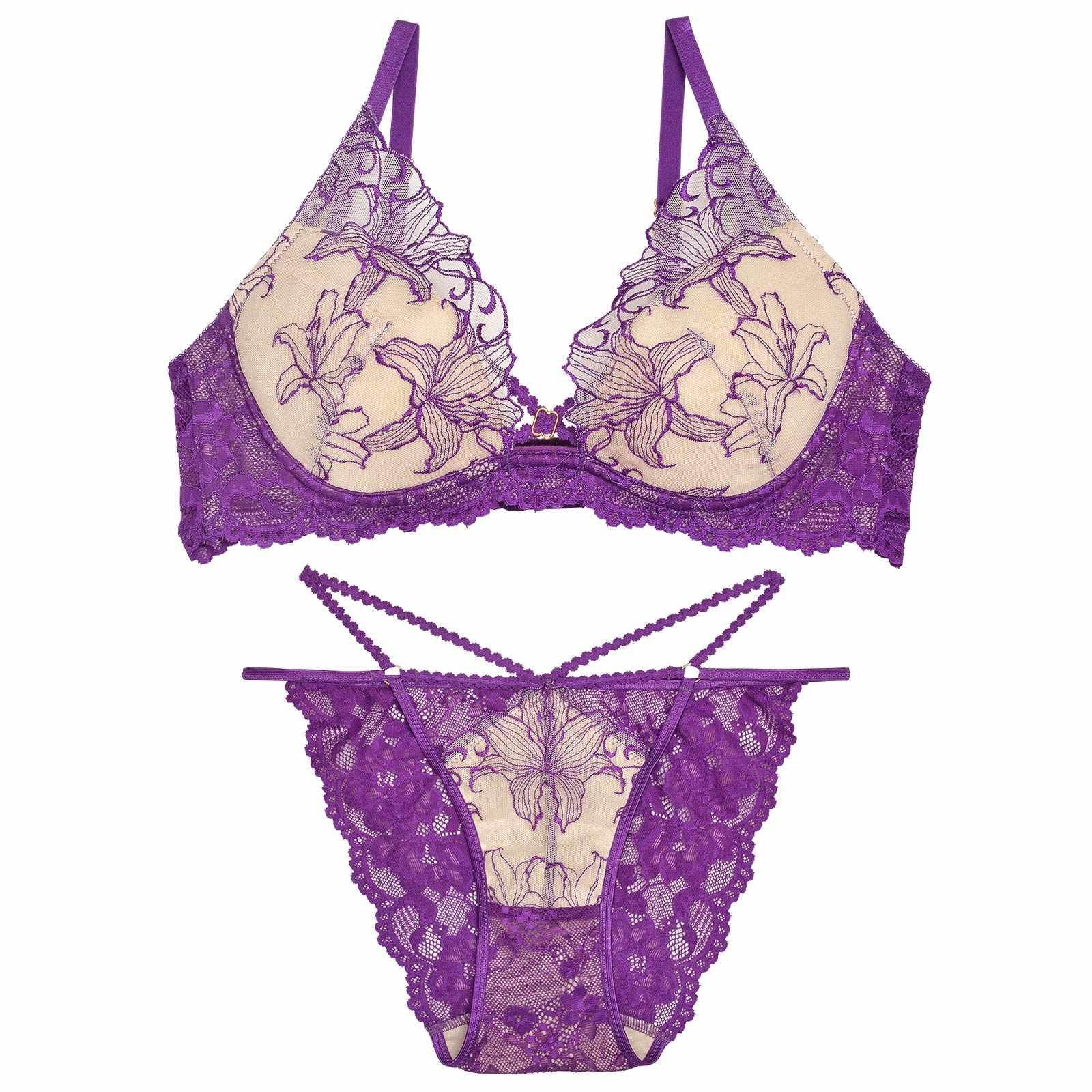 【Reinest】ヌーディリリーエンブロイダリーブラジャー&バック透けフルバックショーツ - 【公式】247Lingerie