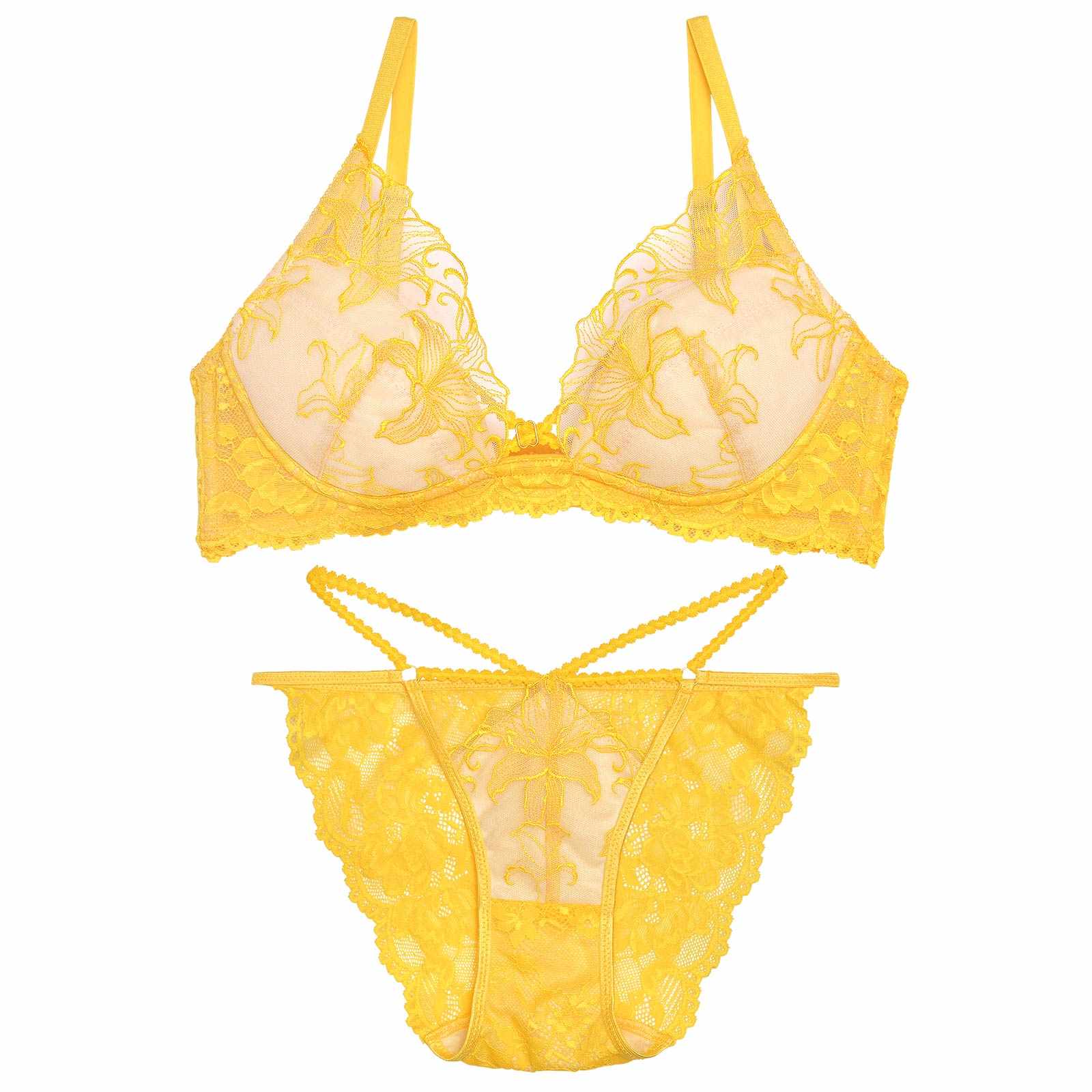 【Reinest】ヌーディリリーエンブロイダリーブラジャー&バック透けフルバックショーツ