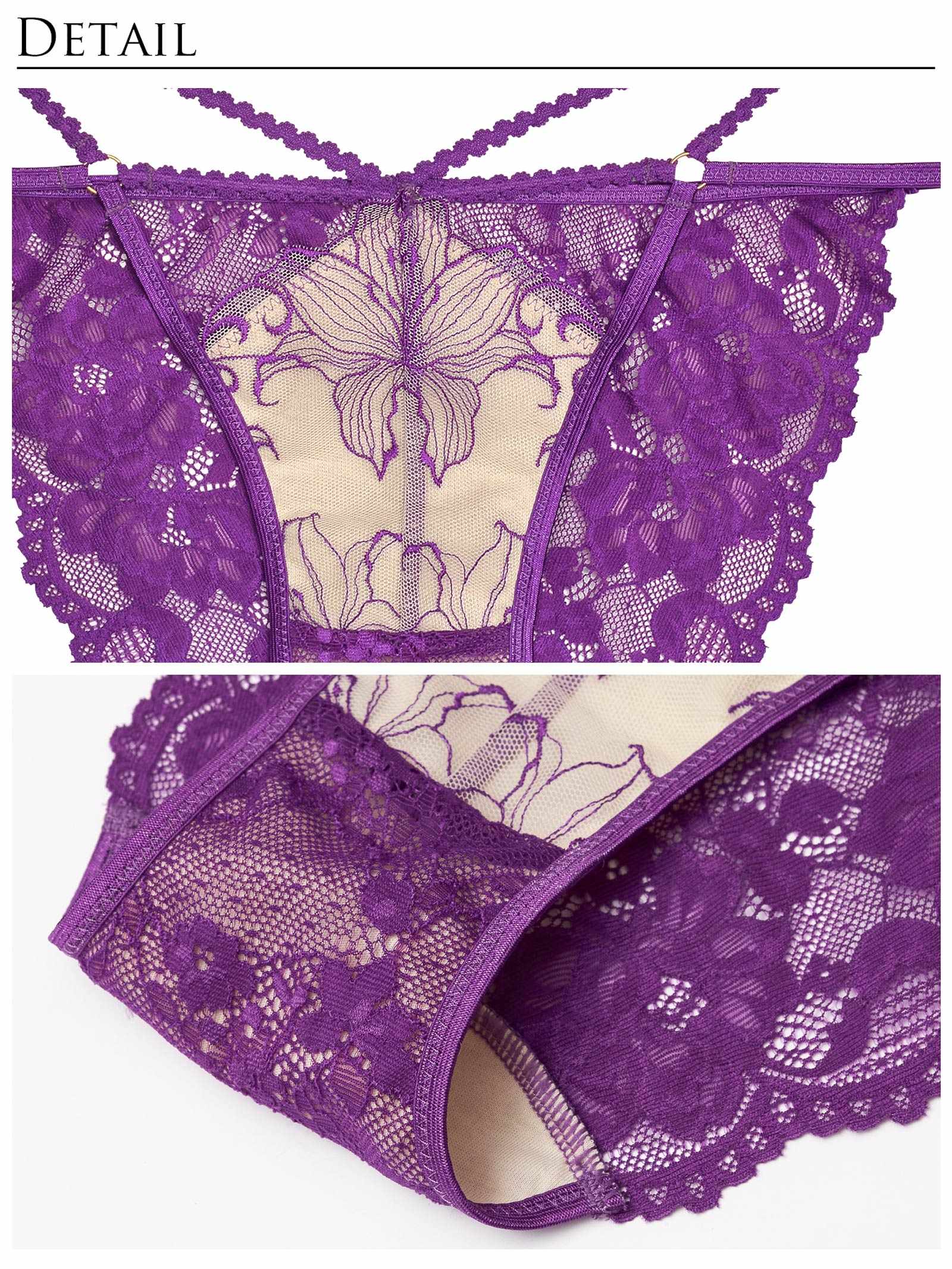 【Reinest】ヌーディリリーエンブロイダリーブラジャー&バック透けフルバックショーツ