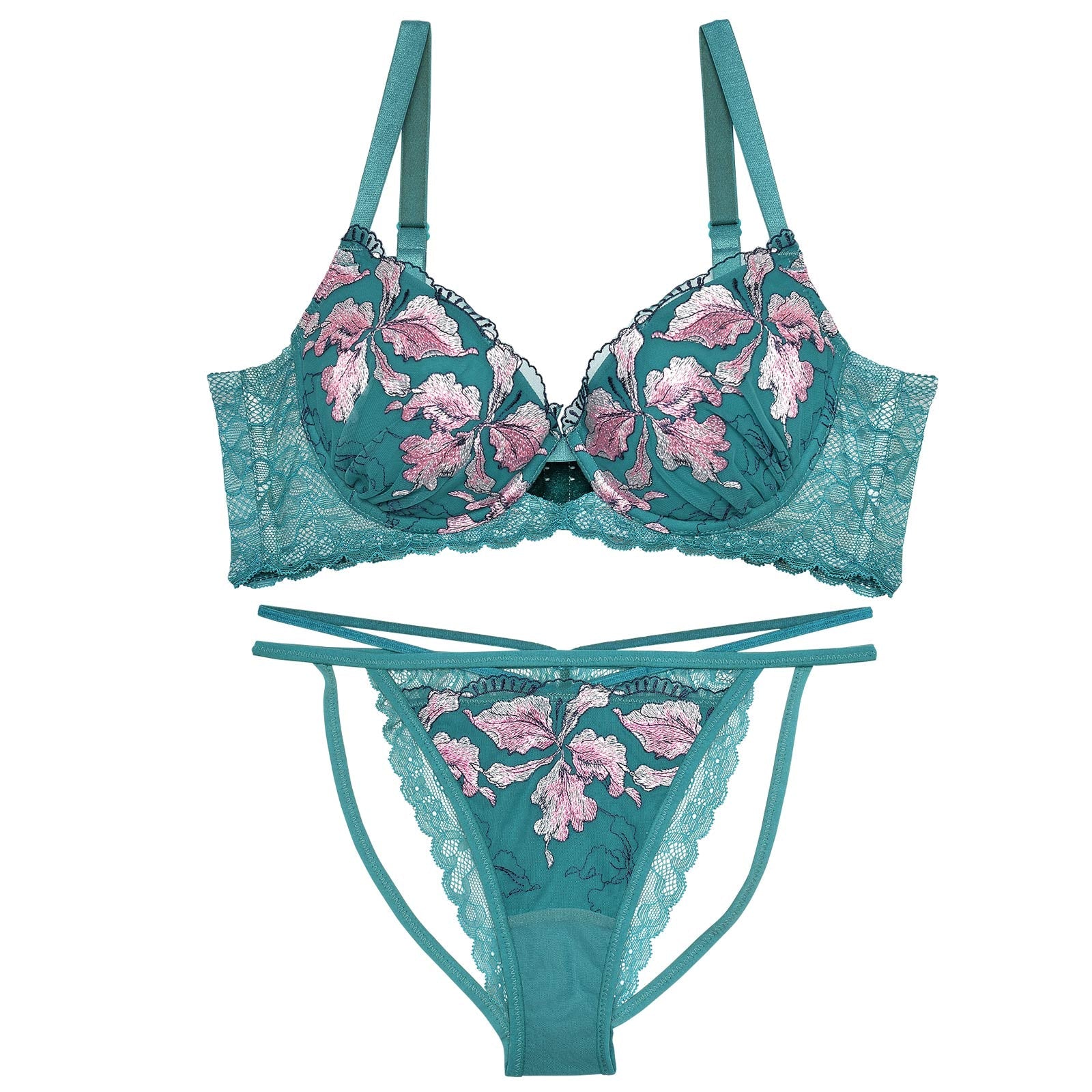 【Reinest】グロリアスフラワーペタル育乳脇高★魔法のブラジャー&バック透けフルバックショーツ