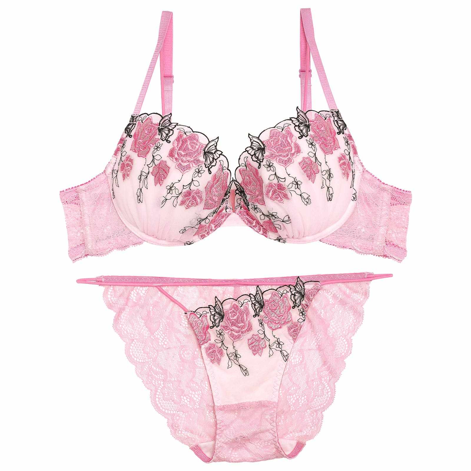 【Reinest】ゴシックパピヨンローズブラジャー&バック透けフルバックショーツ