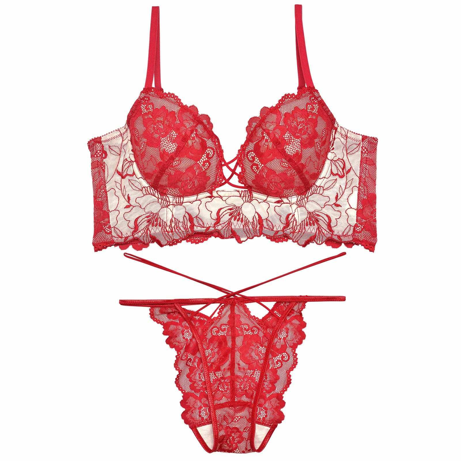 【Reinest】ストリングビスチェフラワー背中魅せブラブラジャー&バック透けフルバックショーツ - 【公式】247Lingerie