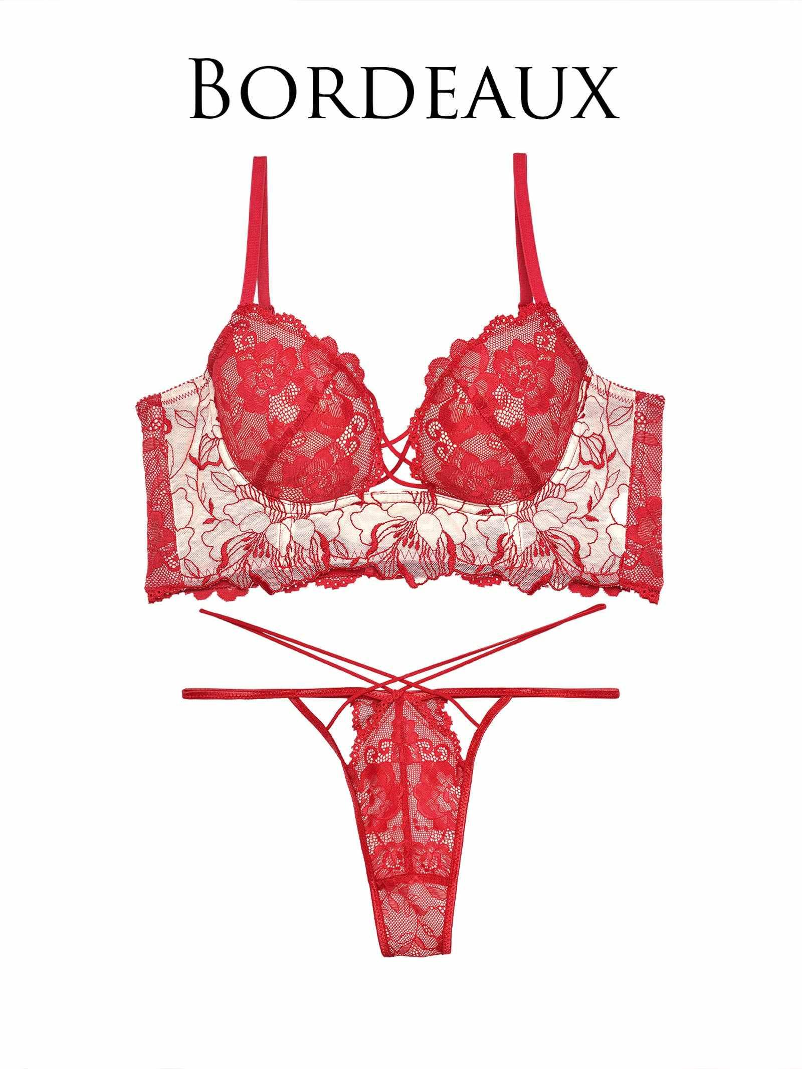 【Reinest】ストリングビスチェフラワーブラジャー&バック透けTバックショーツ - 【公式】247Lingerie