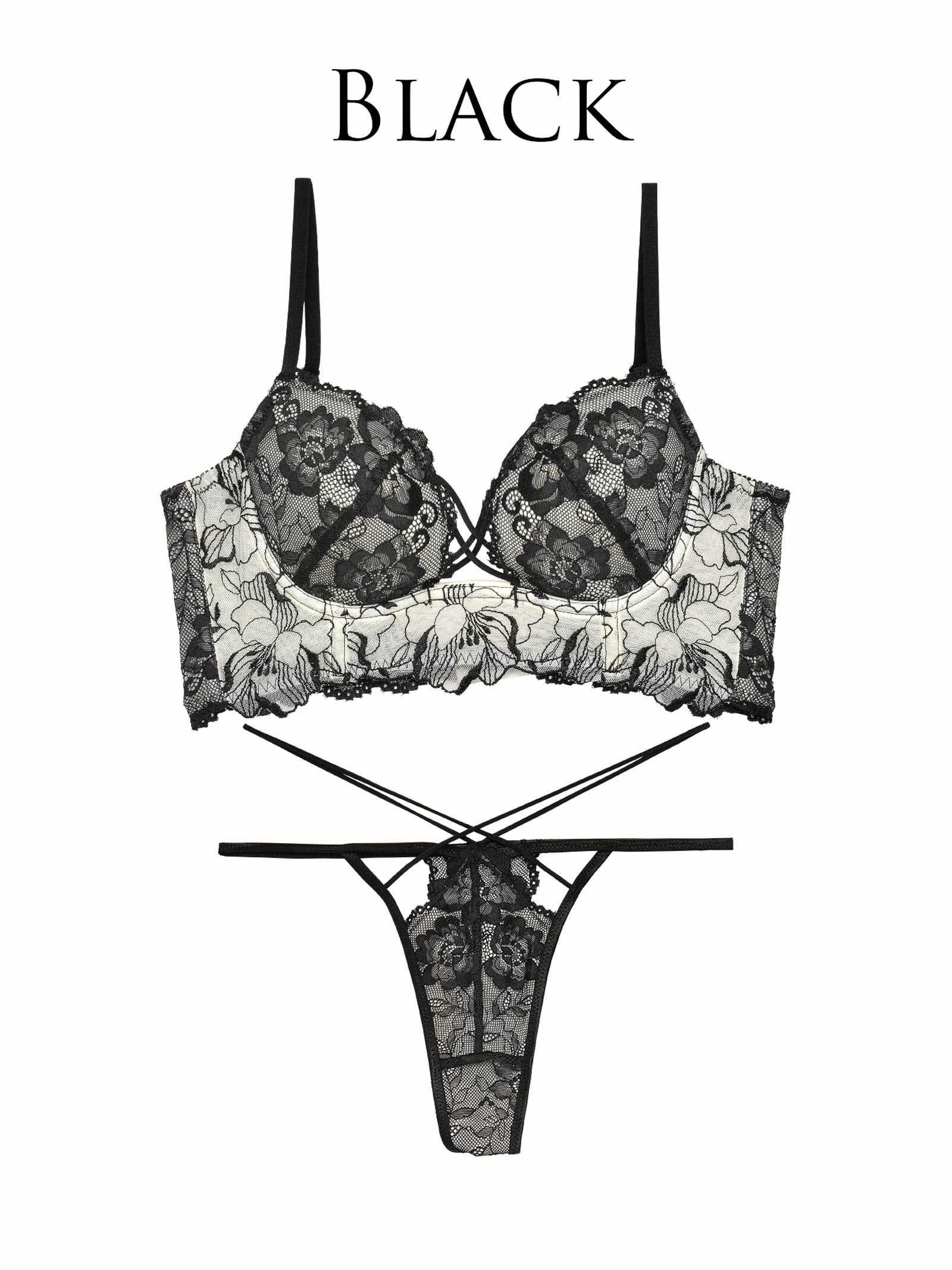 【Reinest】ストリングビスチェフラワーブラジャー&バック透けTバックショーツ - 【公式】247Lingerie