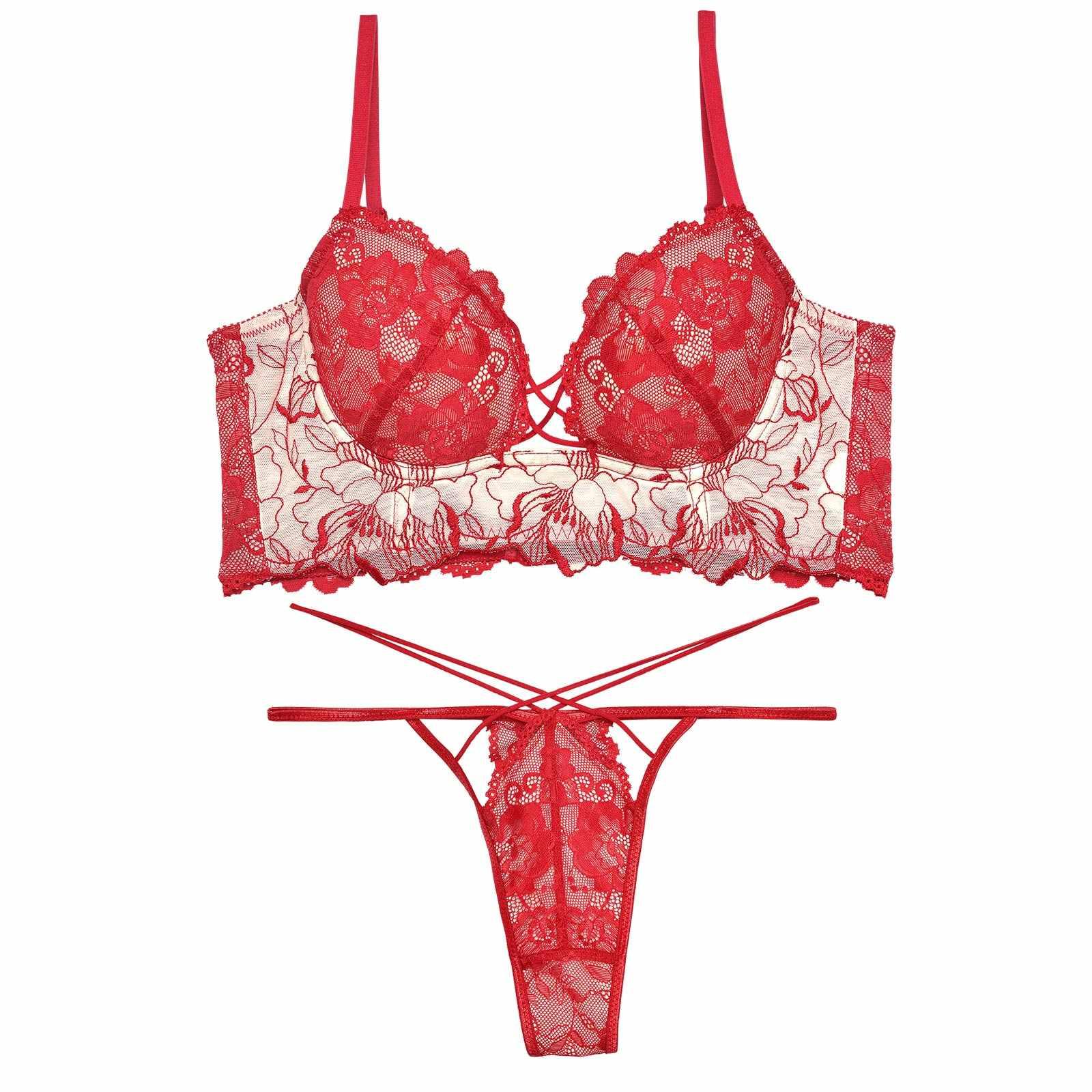 【Reinest】ストリングビスチェフラワーブラジャー&バック透けTバックショーツ - 【公式】247Lingerie