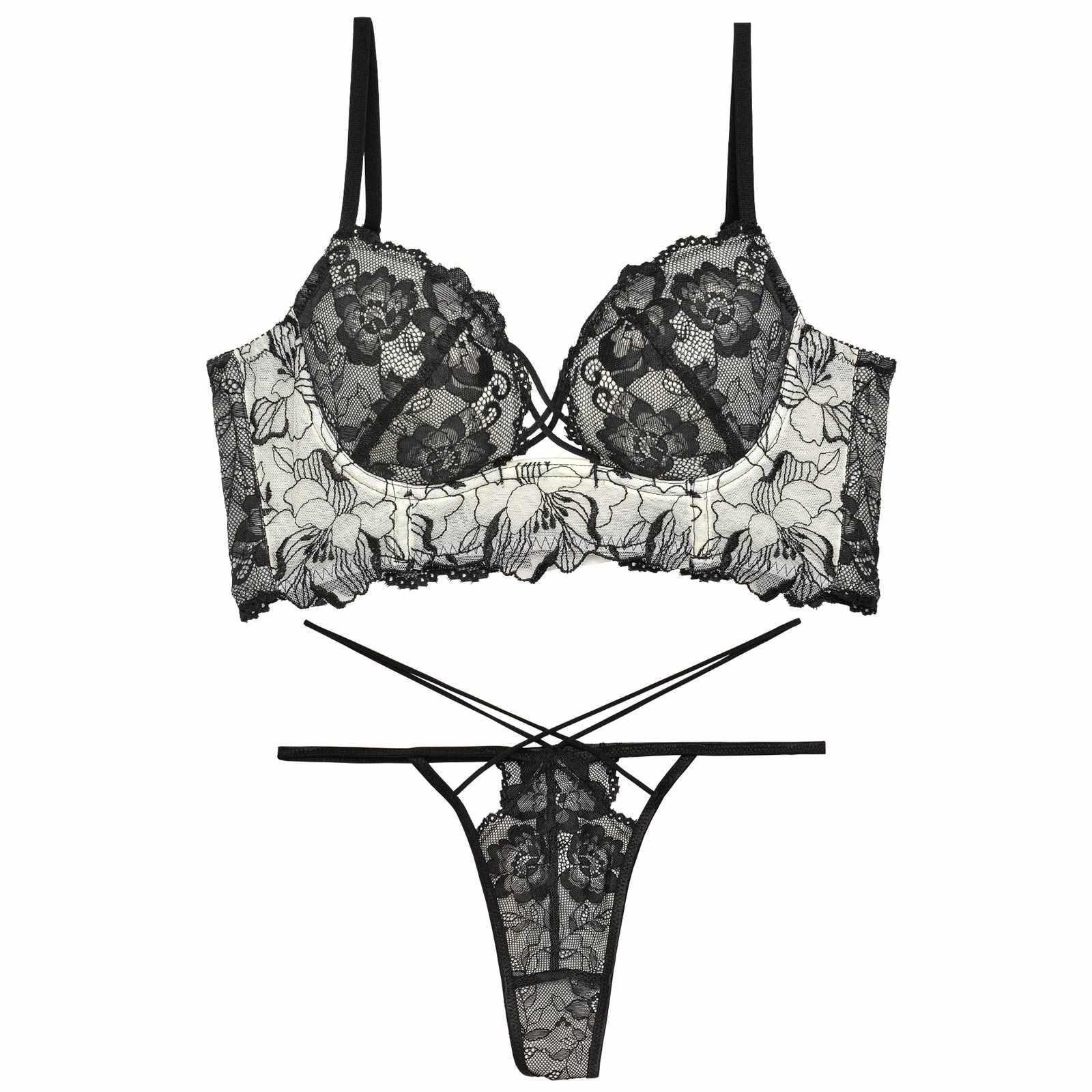 【Reinest】ストリングビスチェフラワーブラジャー&バック透けTバックショーツ - 【公式】247Lingerie