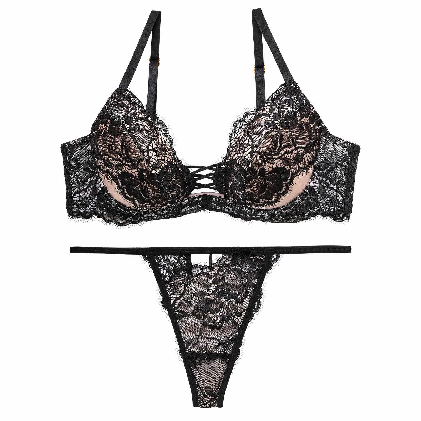 10/16再販!【Reinest】ラグジュアリースピンドルレースブラジャー&バック透けTバックショーツ