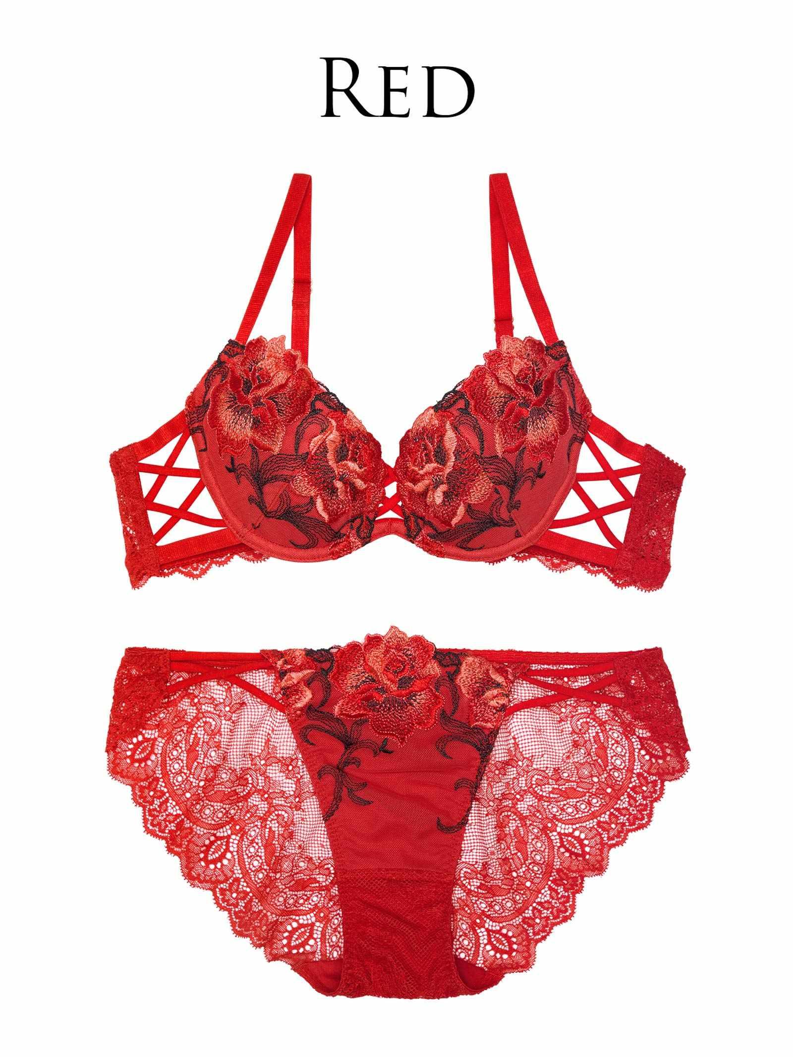 【Reinest】クラッシーディープローズブラジャー&バック透けフルバックショーツ - 【公式】247Lingerie