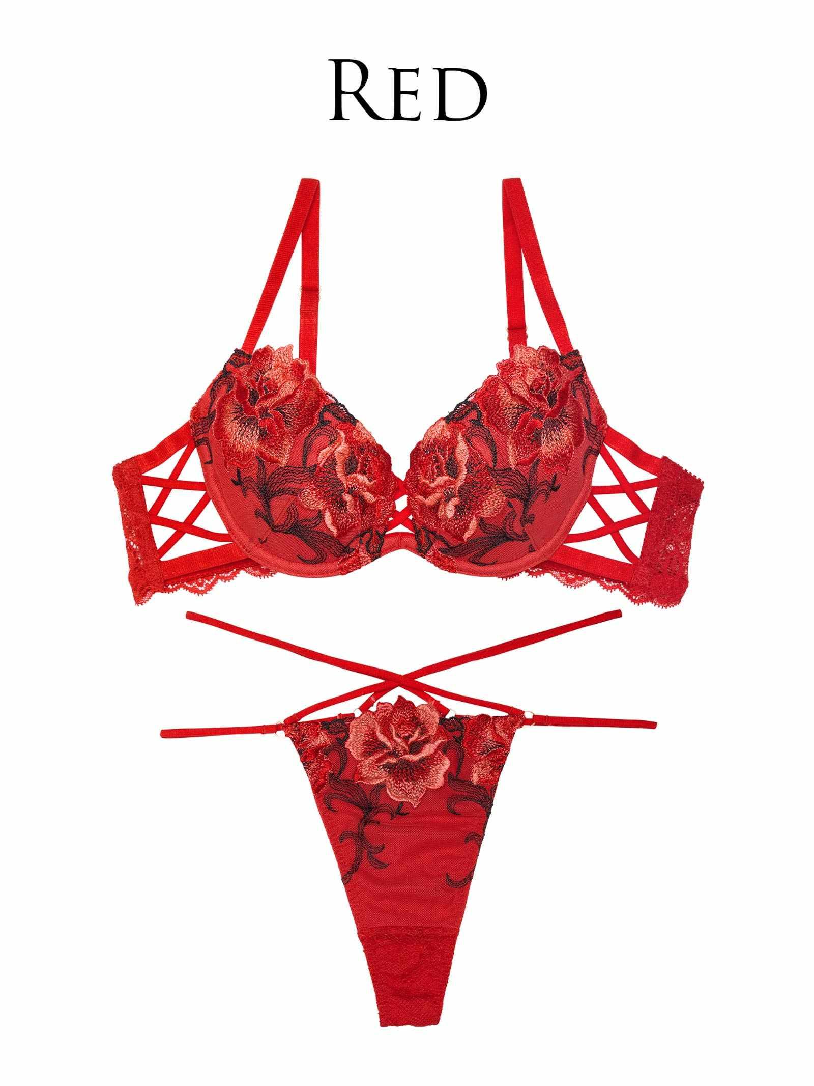 【Reinest】クラッシーディープローズブラジャー&バック透けTバックショーツ - 【公式】247Lingerie