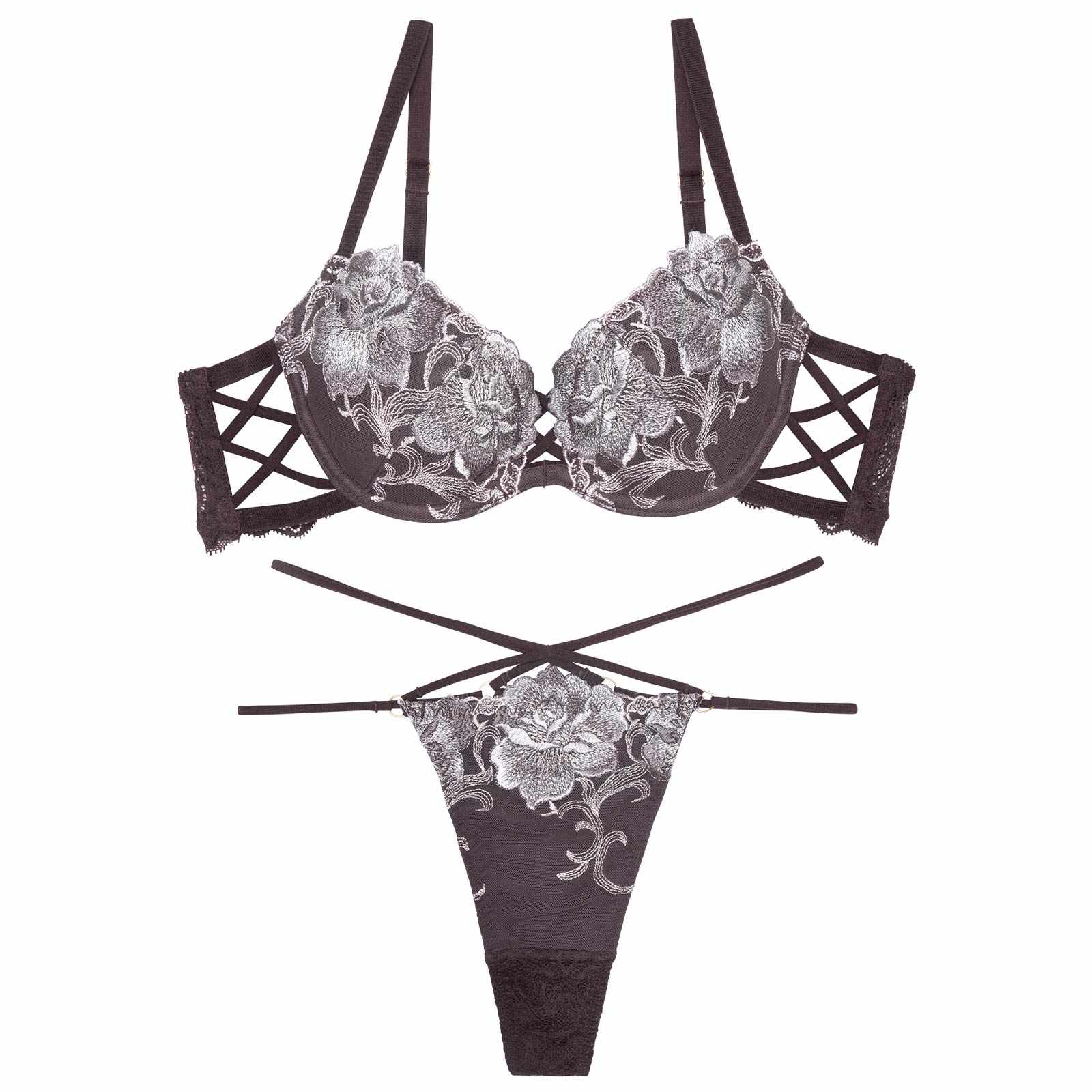 【Reinest】クラッシーディープローズブラジャー&バック透けTバックショーツ - 【公式】247Lingerie