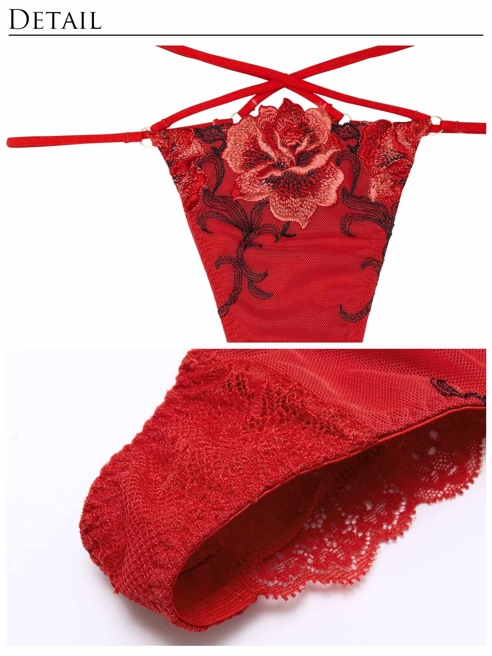 【Reinest】クラッシーディープローズブラジャー&バック透けTバックショーツ - 【公式】247Lingerie