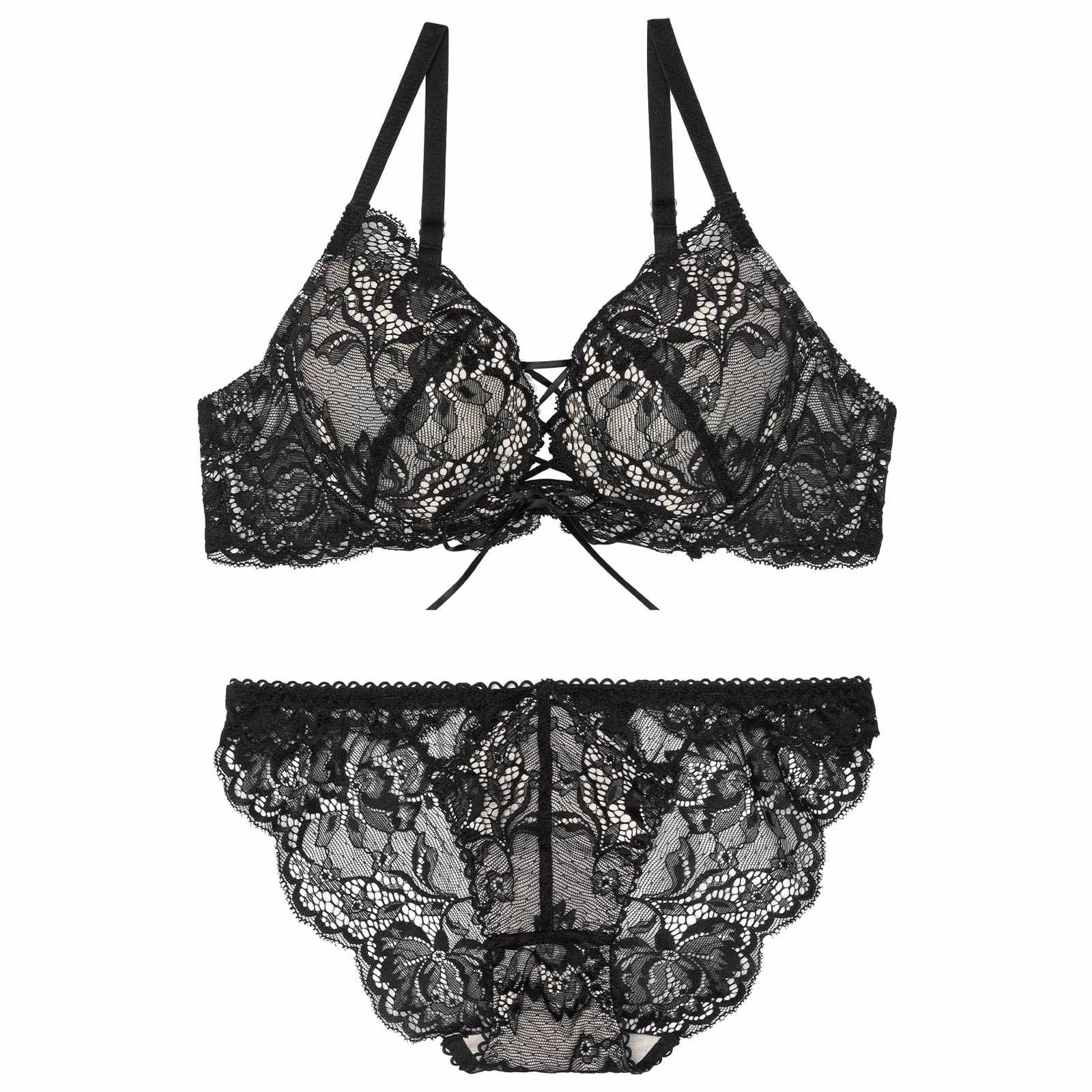 11/22再販!【Reinest】リュクスカットレースアップブラジャー&バック透けフルバックショーツ