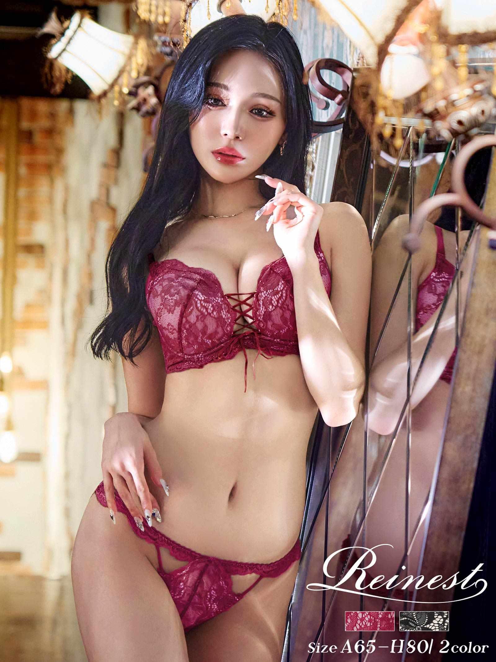 2/11再販!【Reinest】リュクスカットレースアップブラジャー&バック透けフルバックショーツ - 【公式】247Lingerie