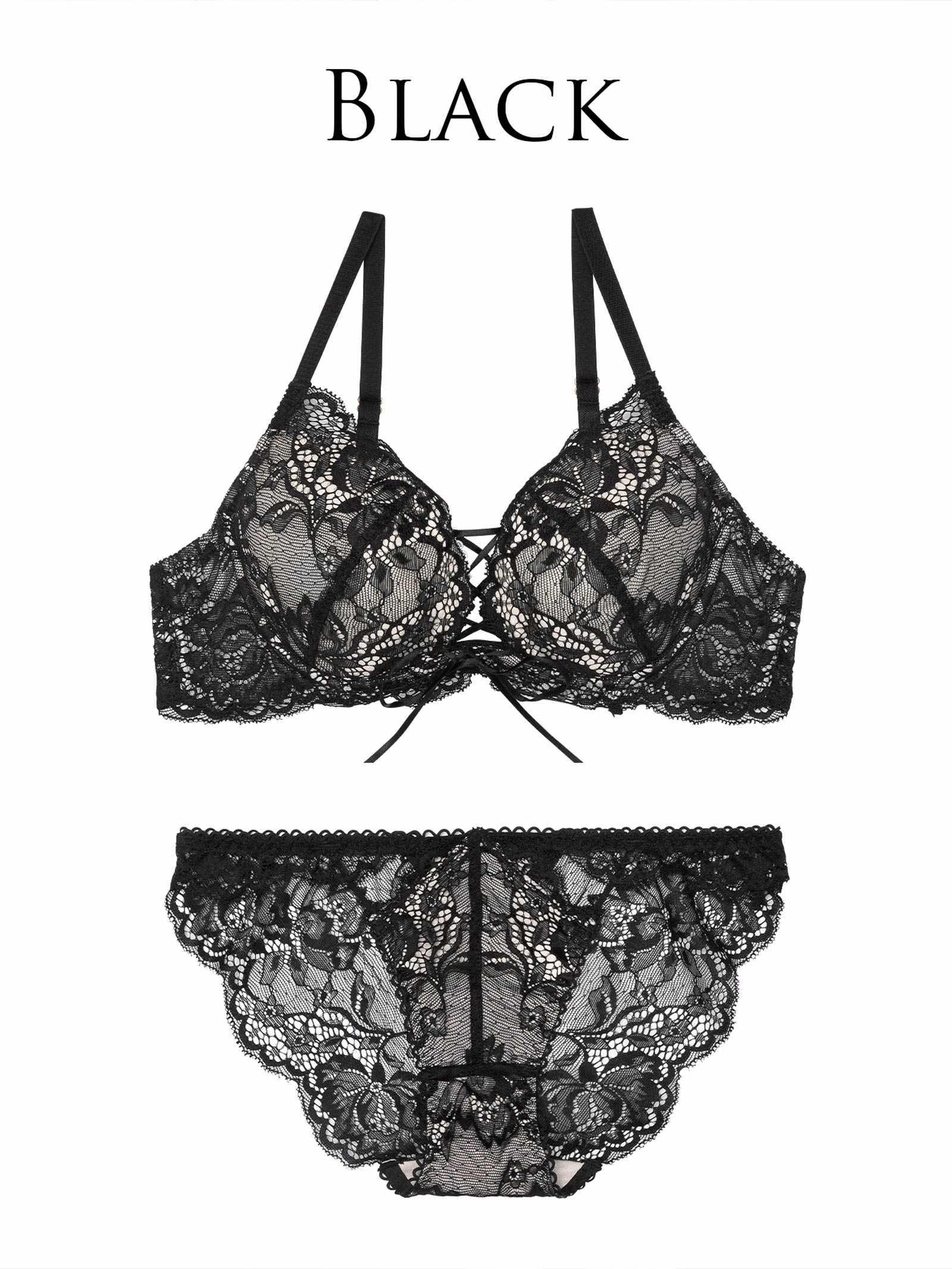 2/11再販!【Reinest】リュクスカットレースアップブラジャー&バック透けフルバックショーツ - 【公式】247Lingerie