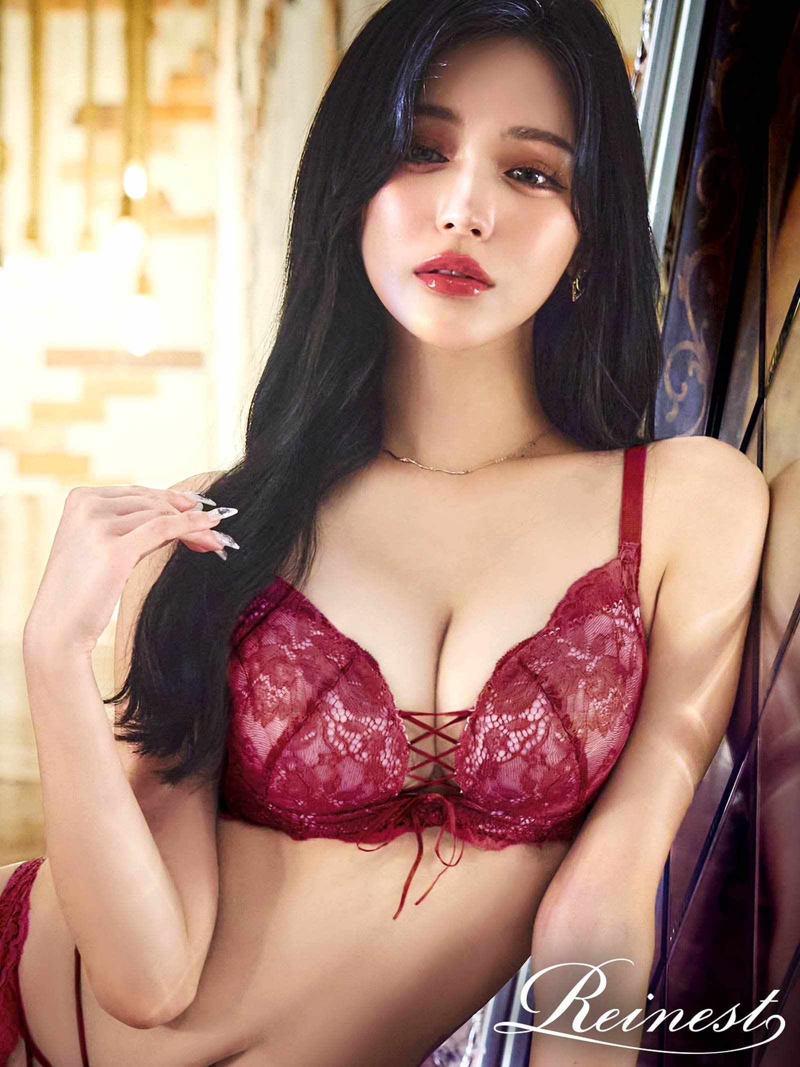 2/11再販!【Reinest】リュクスカットレースアップブラジャー&バック透けTバックショーツ - 【公式】247Lingerie